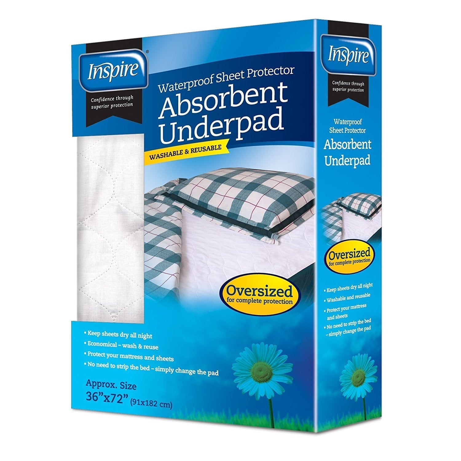 inspire reusable absorbent underpad oversize 36 x 72