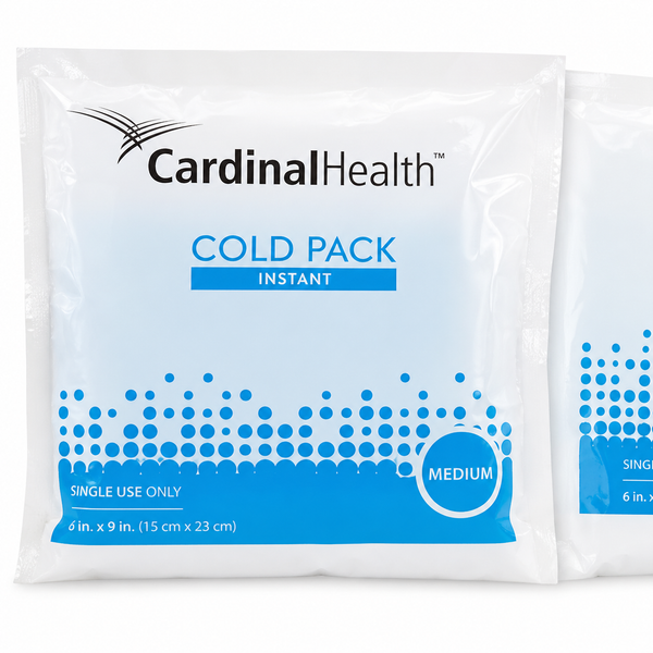 Instant Cold Pack Cardinal Health Non-Sweat General Purpose Medium 6 X 6-1/2 Inch Plastic / Ammonium Nitrate / Water Disposable, Packaging Type- Case