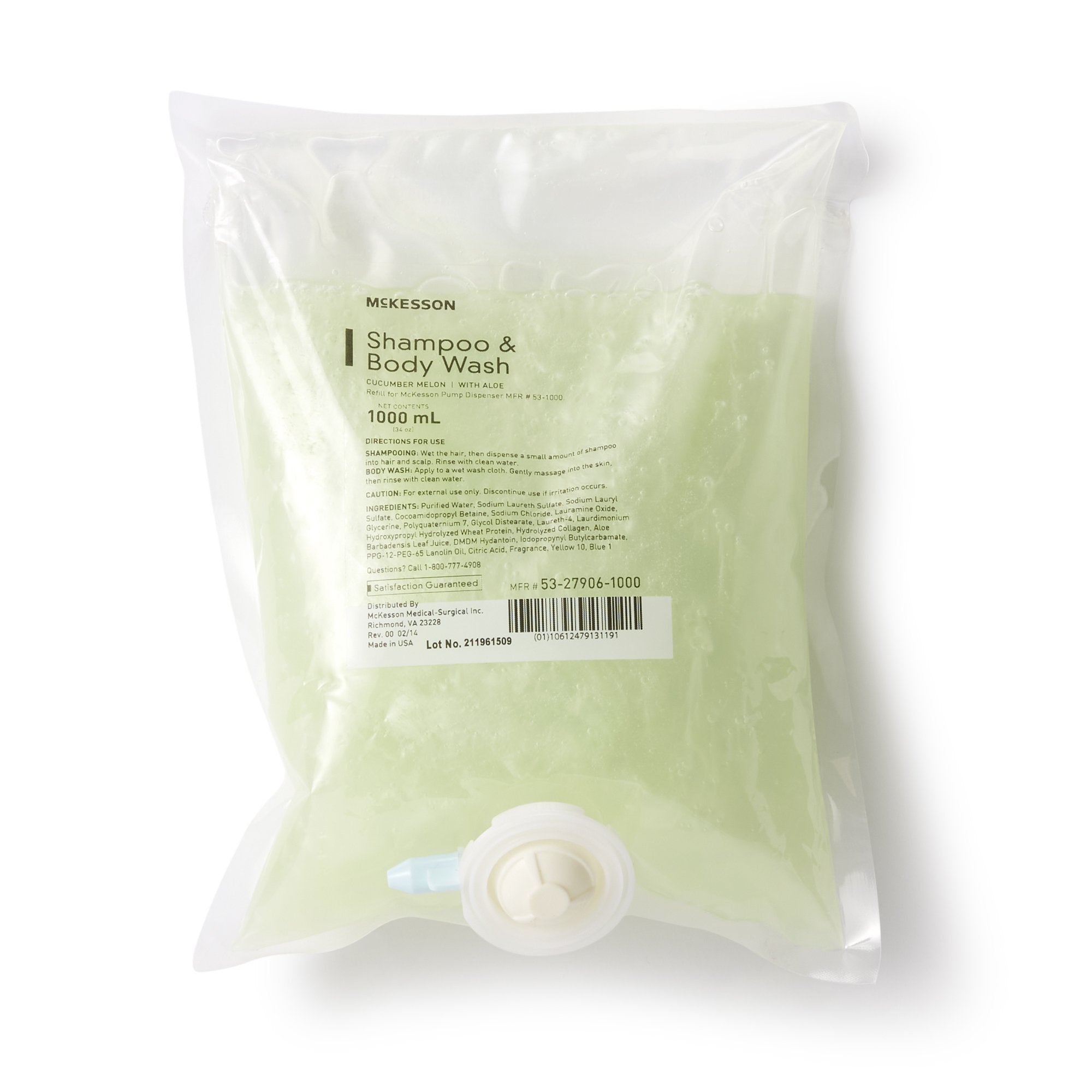 Shampoo and Body Wash McKesson 1,000 mL Dispenser Refill Bag Cucumber Melon Scent, Packaging Type- Case