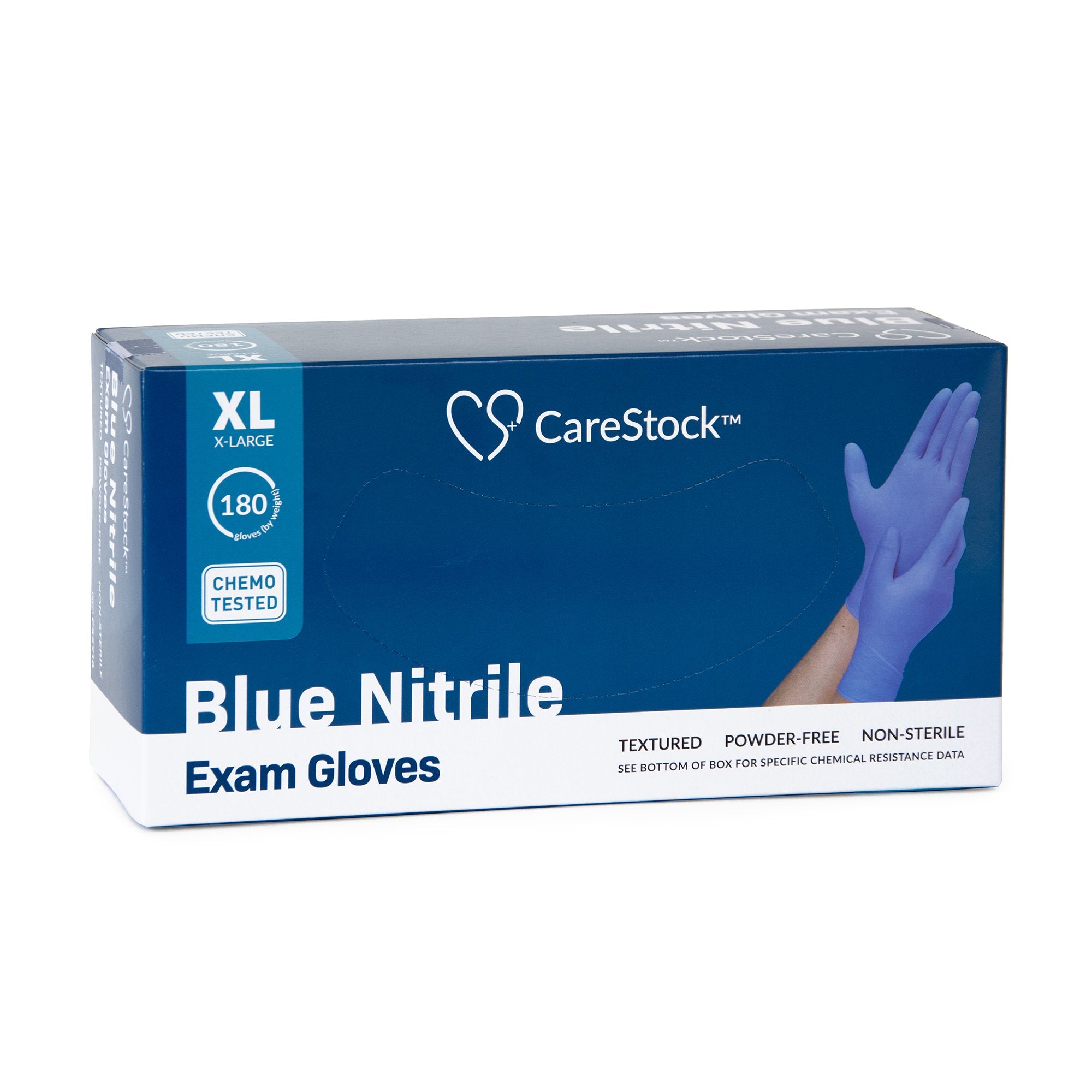 Exam Glove CareStock X-Large NonSterile Nitrile Standard Cuff Length Textured Fingertips Blue Chemo Tested