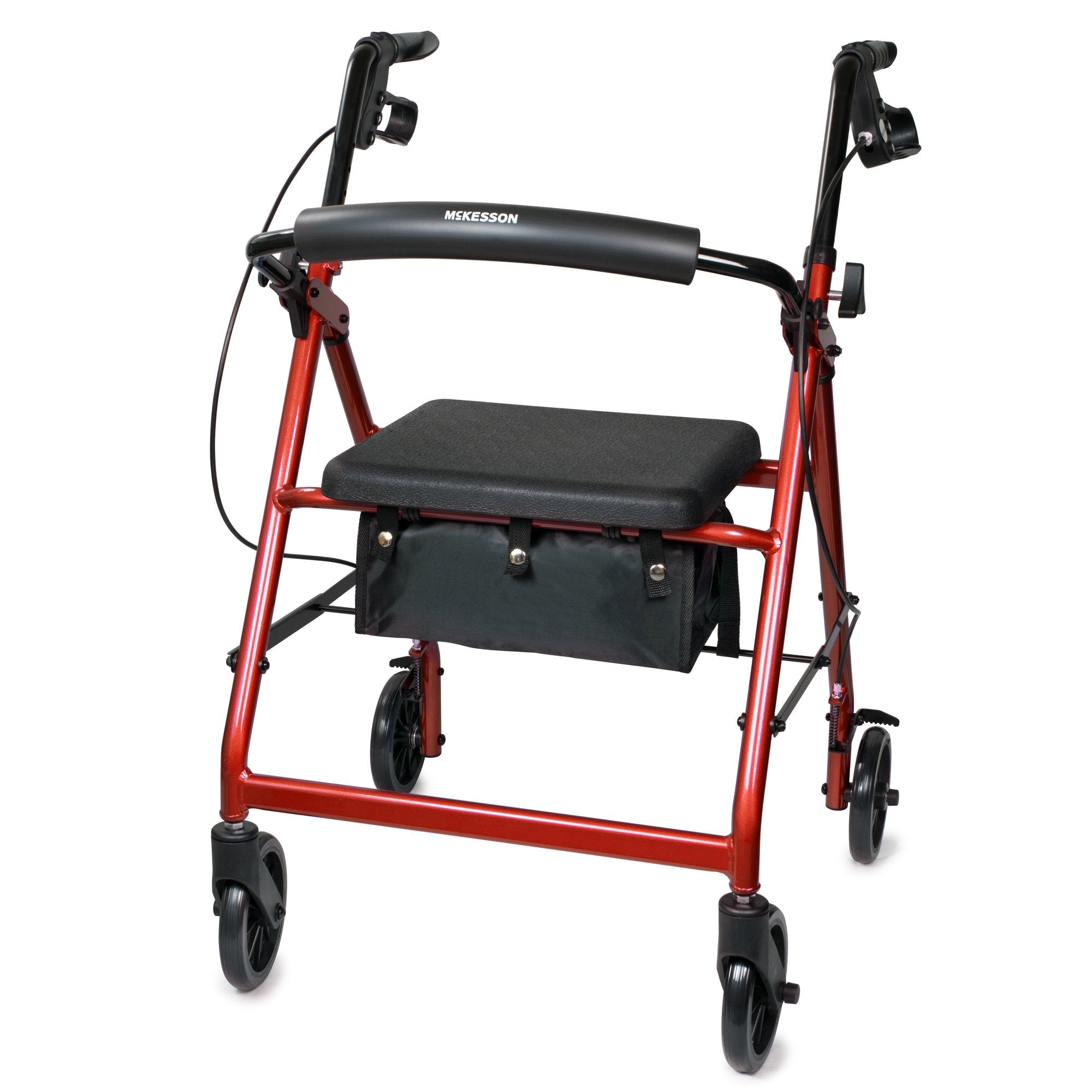 4 Wheel Rollator McKesson Red Adjustable Height / Folding Aluminum Frame