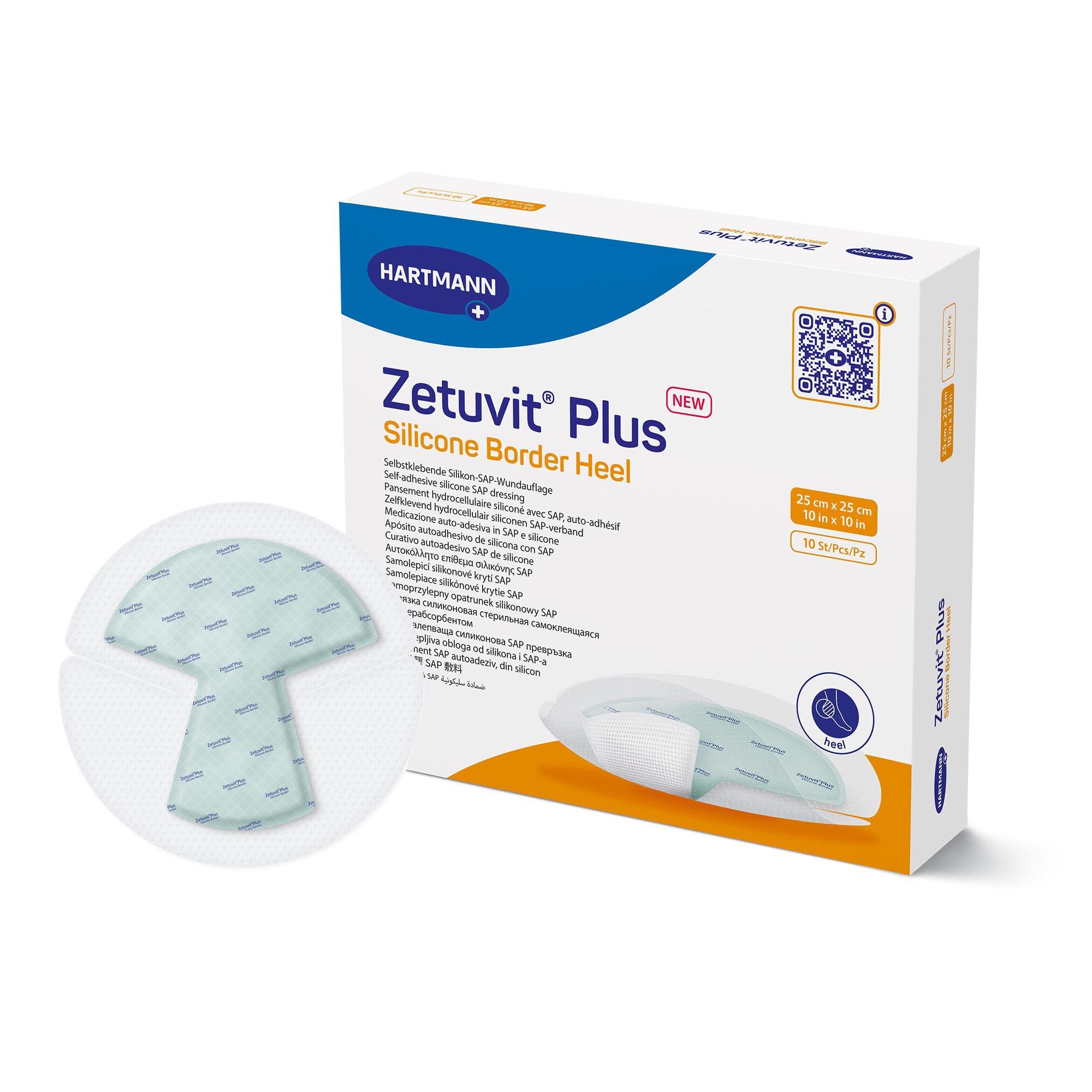 Super Absorbent Dressing Zetuvit® Plus Silicone Border Silicone Adhesive 10 X 10 Inch Heel