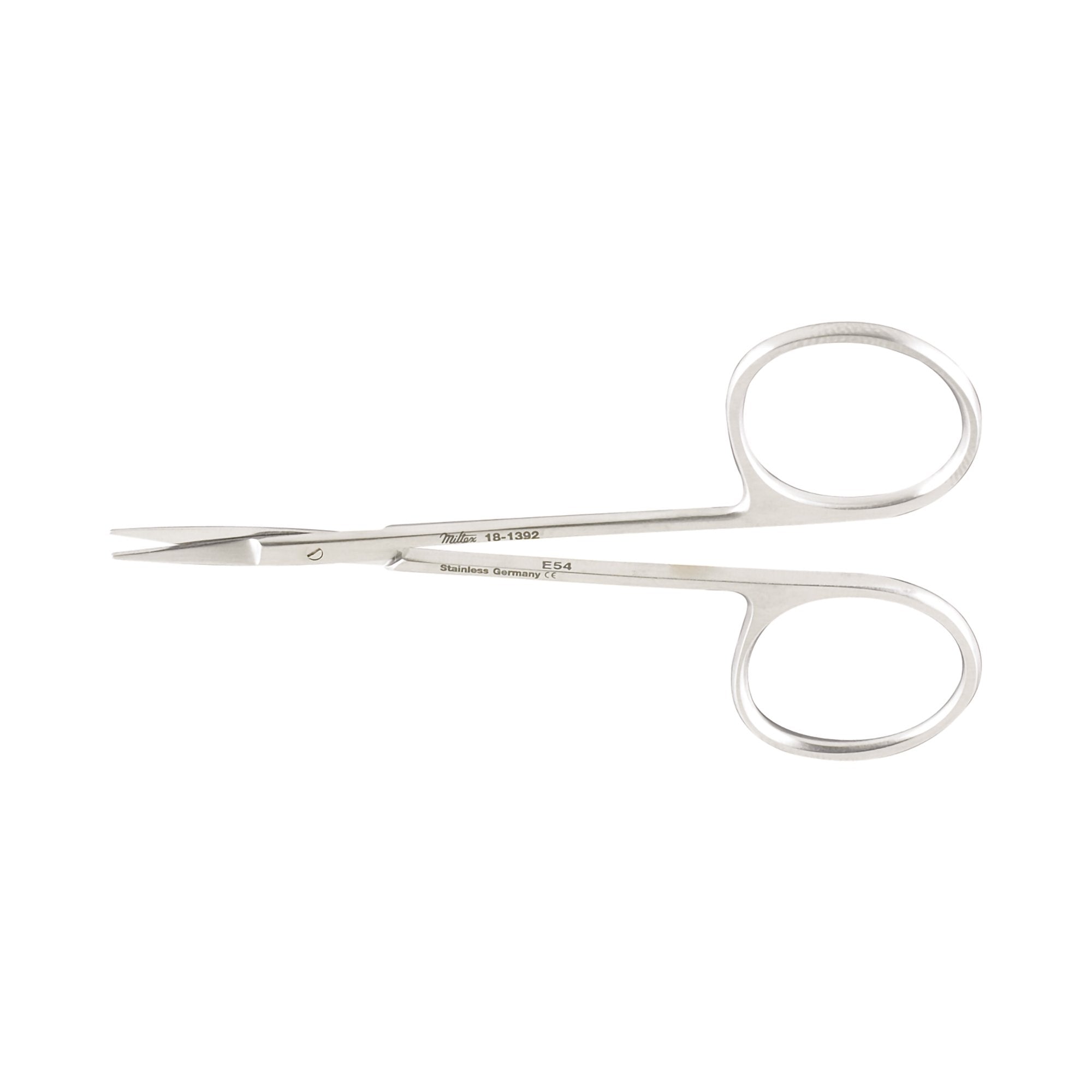 Iris Scissors Miltex 4 Inch Length OR Grade German Stainless Steel NonSterile Finger Ring Handle Curved Sharp Tip / Sharp Tip