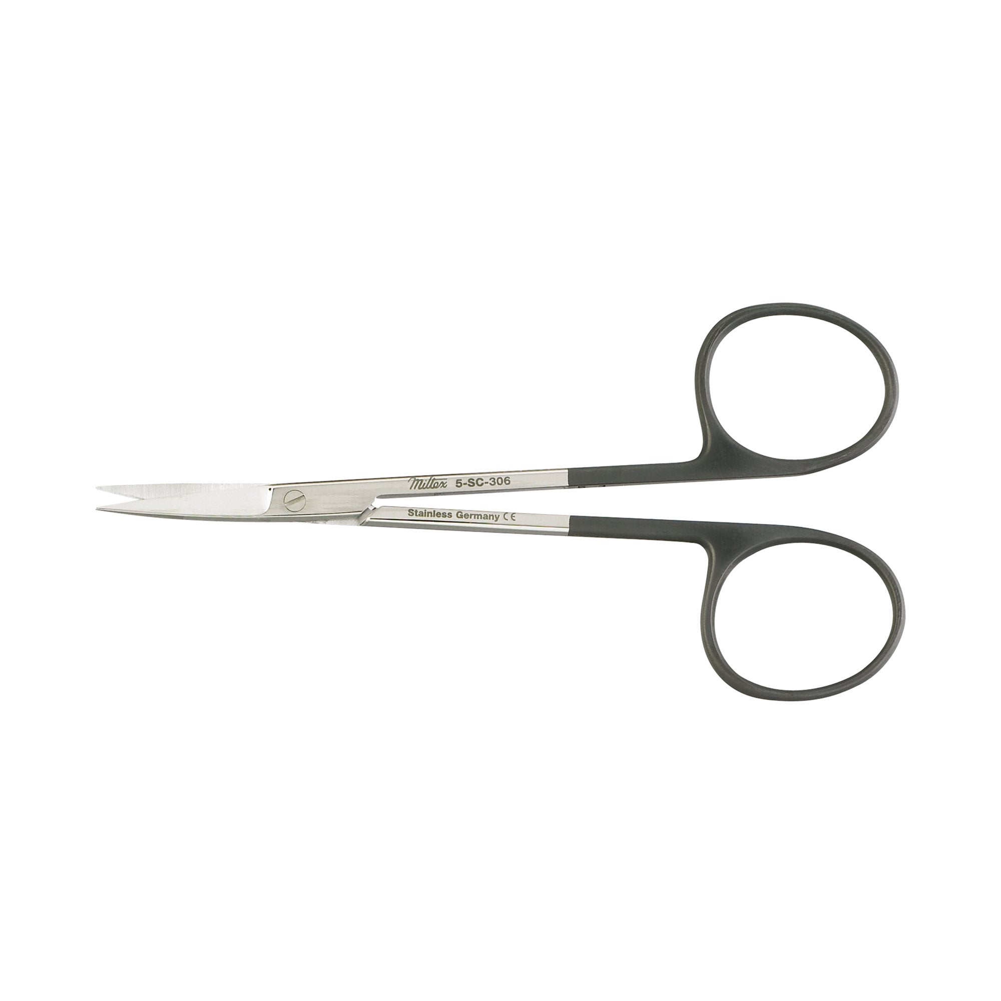 Iris Scissors Miltex SuperCut 4 1/2 Inch Length OR Grade German Stainless Steel NonSterile Finger Ring Handle Curved Sharp Tip / Sharp Tip