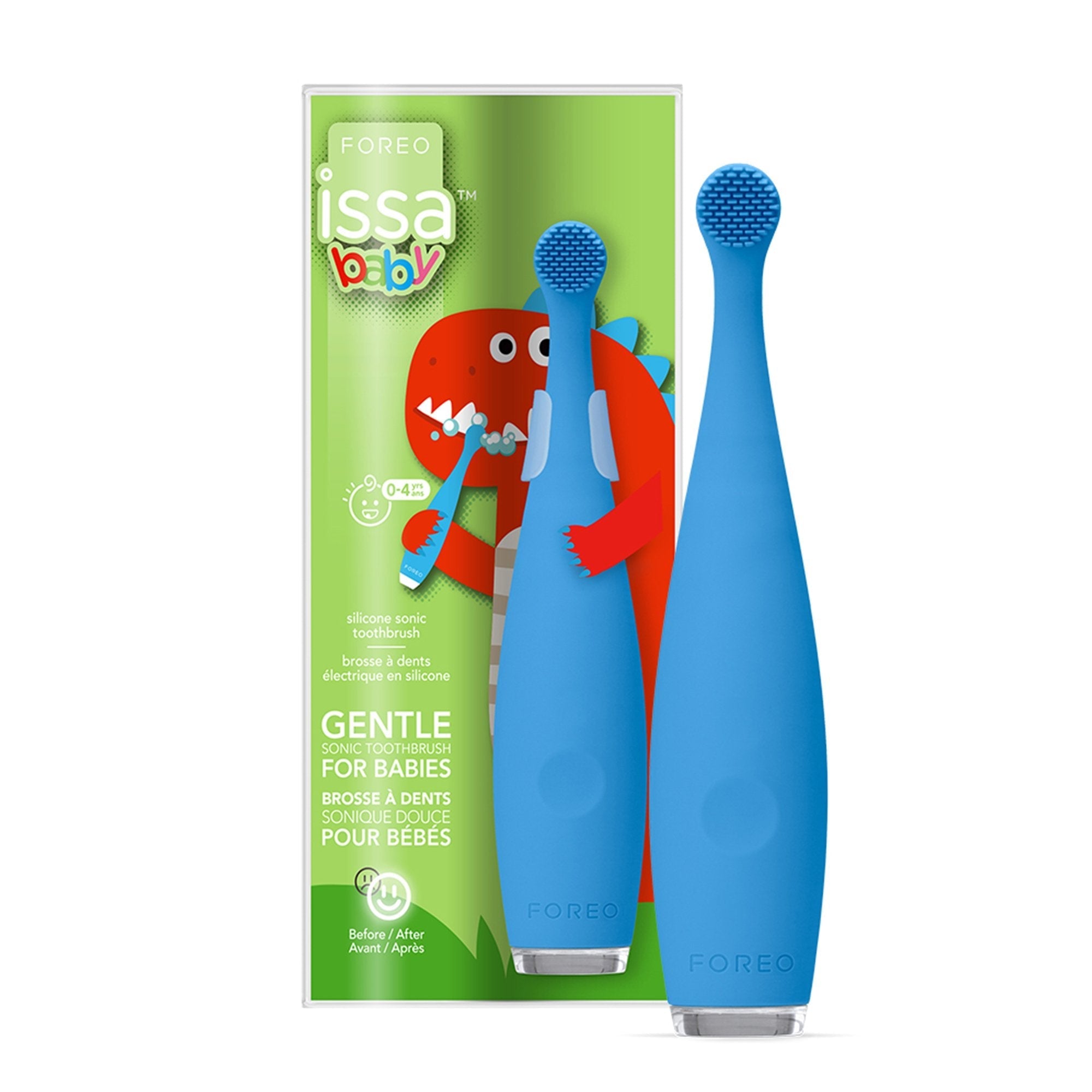Sonic Toothbrush ISSA baby Bubble Blue Dino Ages Birth to 4 Years Silicone