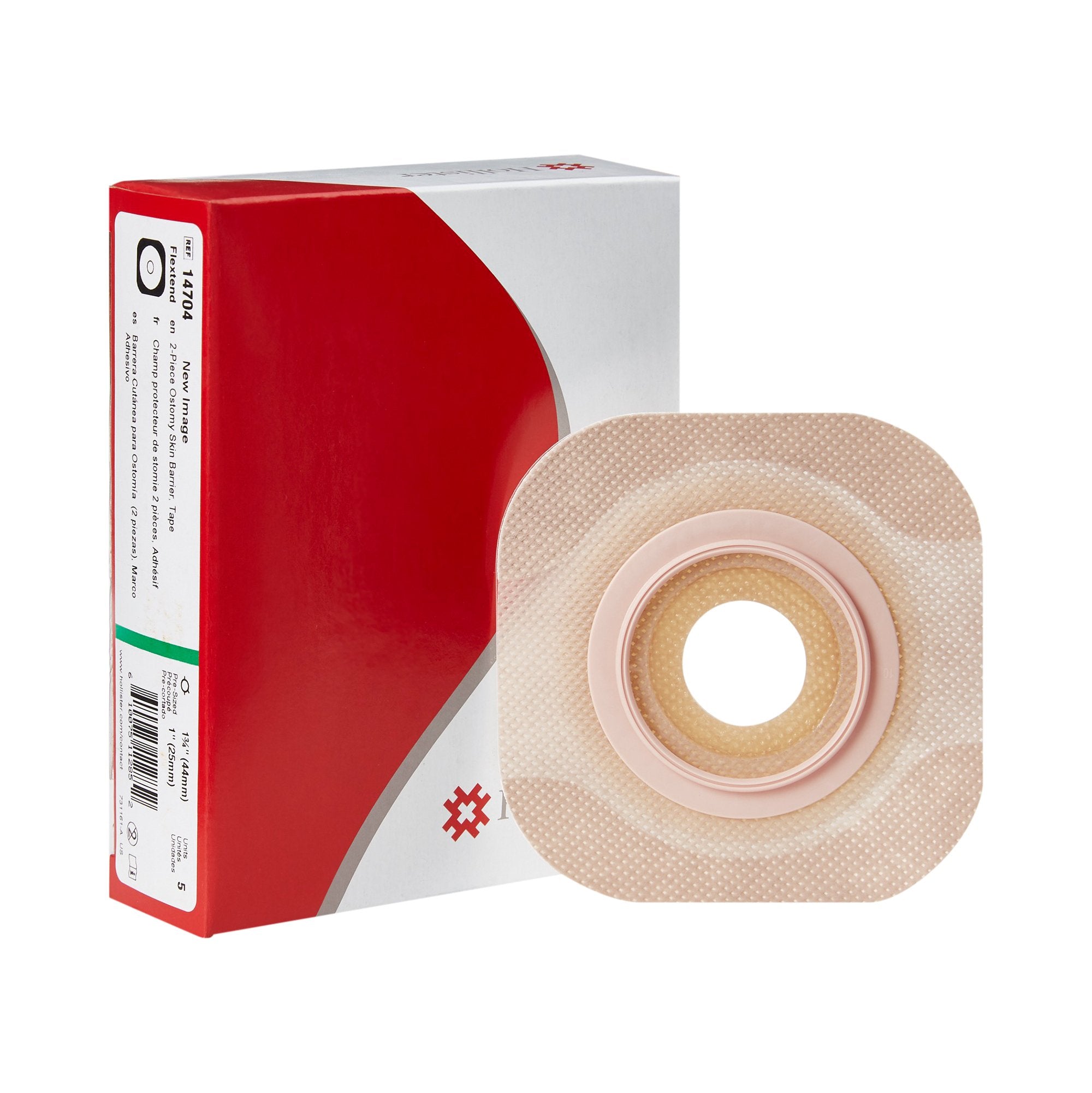 Ostomy Barrier New Image Flextend Precut, Extended Wear Adhesive Tape 44 mm Flange Green Code System Hydrocolloid 1 Inch Opening, Packaging Type- Box