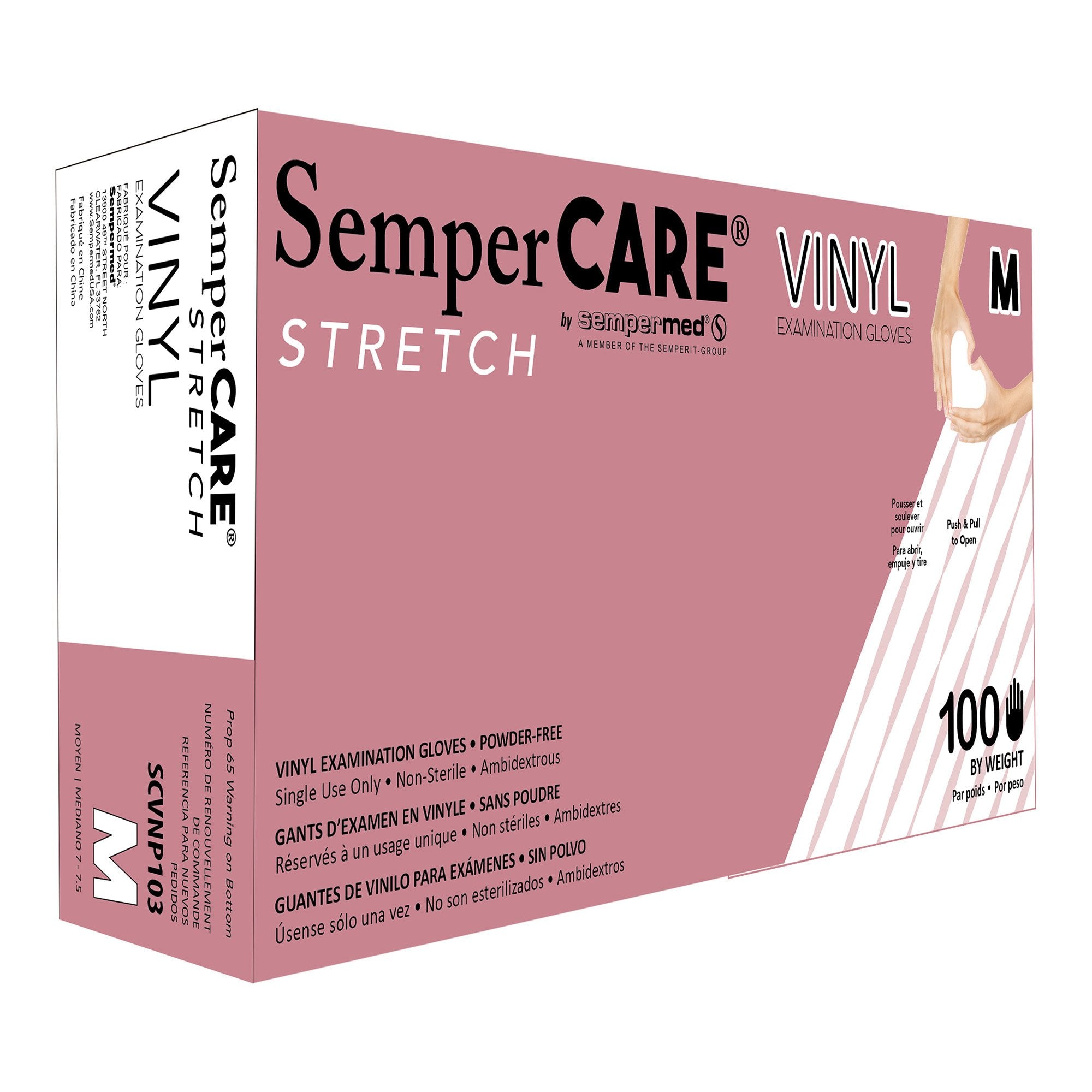 Exam Glove SemperCare Vinyl Medium NonSterile Stretch Vinyl Standard Cuff Length Smooth Ivory Not Rated, Packaging Type- Box