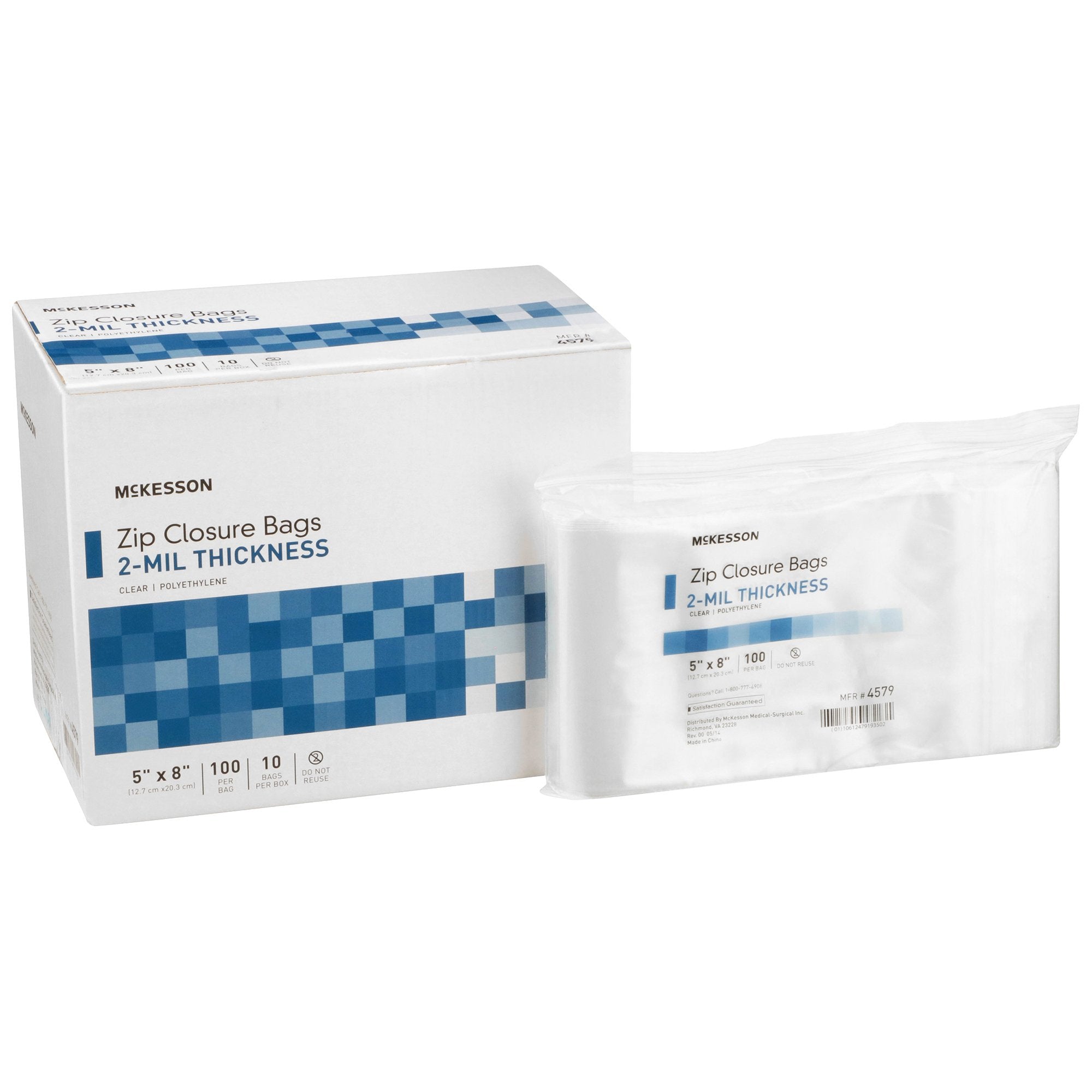 Reclosable Bag McKesson 5 X 8 Inch Polyethylene Clear Zipper Closure