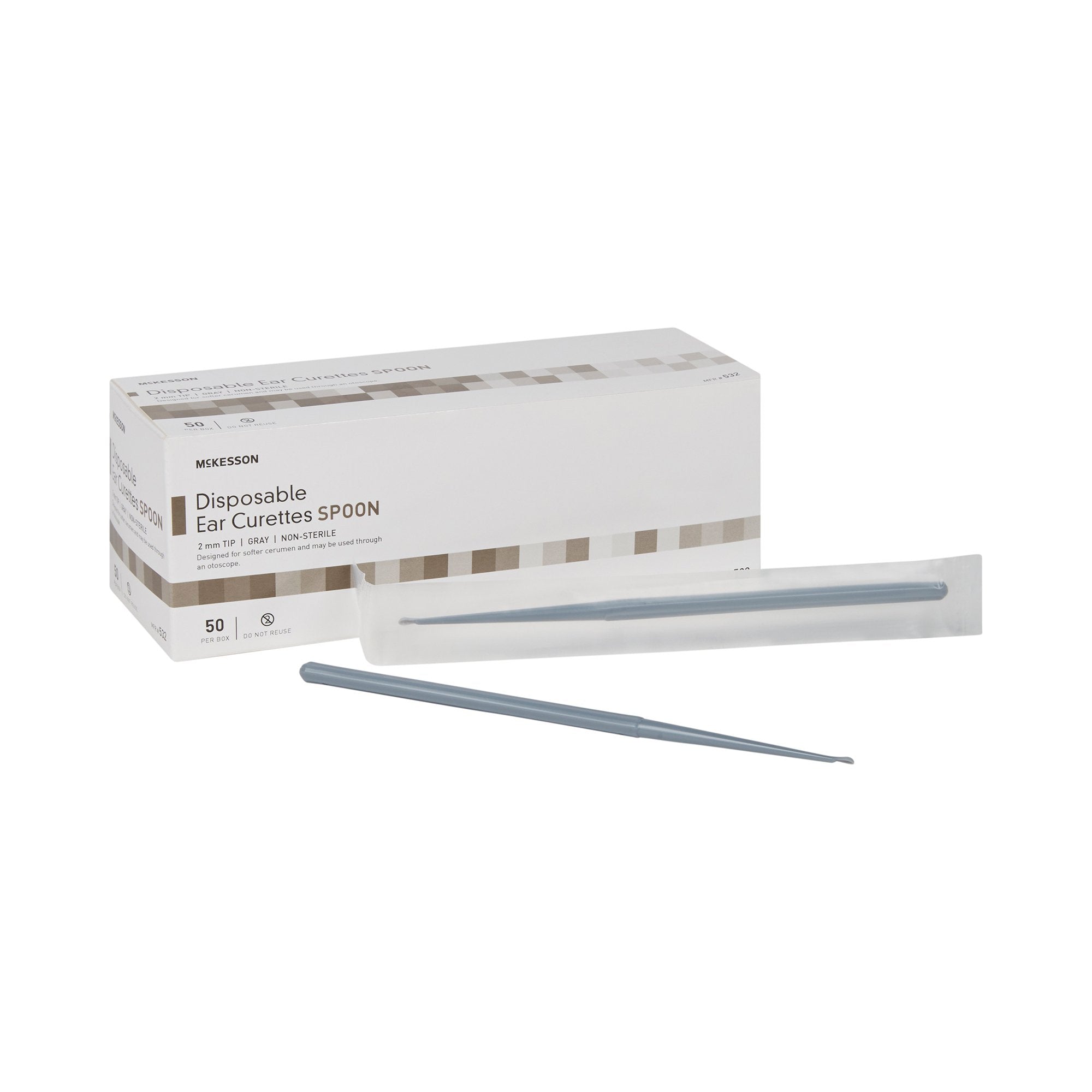 Ear Curette McKesson Handle with Grooves 2 mm Tip Cup Tip, Packaging Type- Case