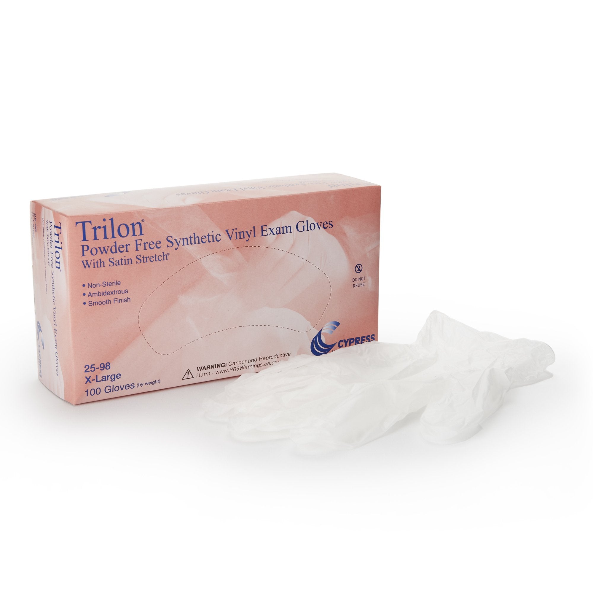 Exam Glove Trilon X-Large NonSterile Vinyl Standard Cuff Length Smooth Clear Not Rated WITH PROP. 65 WARNING, Packaging Type- Case