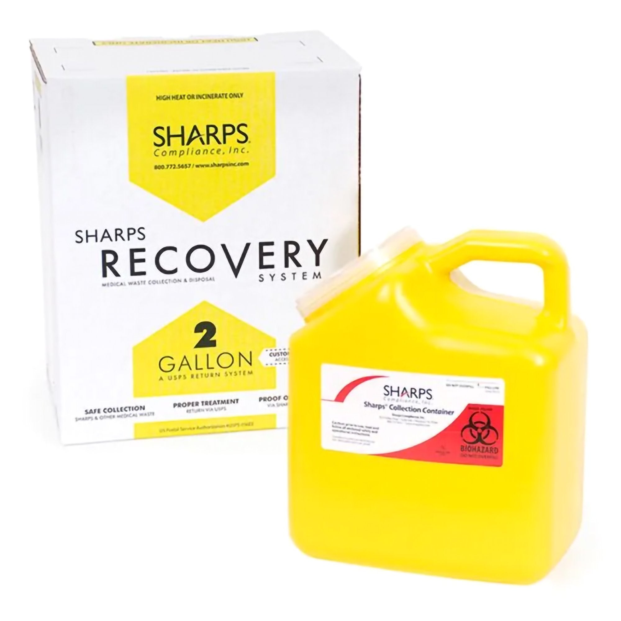 Mailback Chemotherapy Container Sharps Recovery System Yellow Base 9 L X 6 W X 11 H Inch Vertical Entry 2 Gallon, Packaging Type- Case