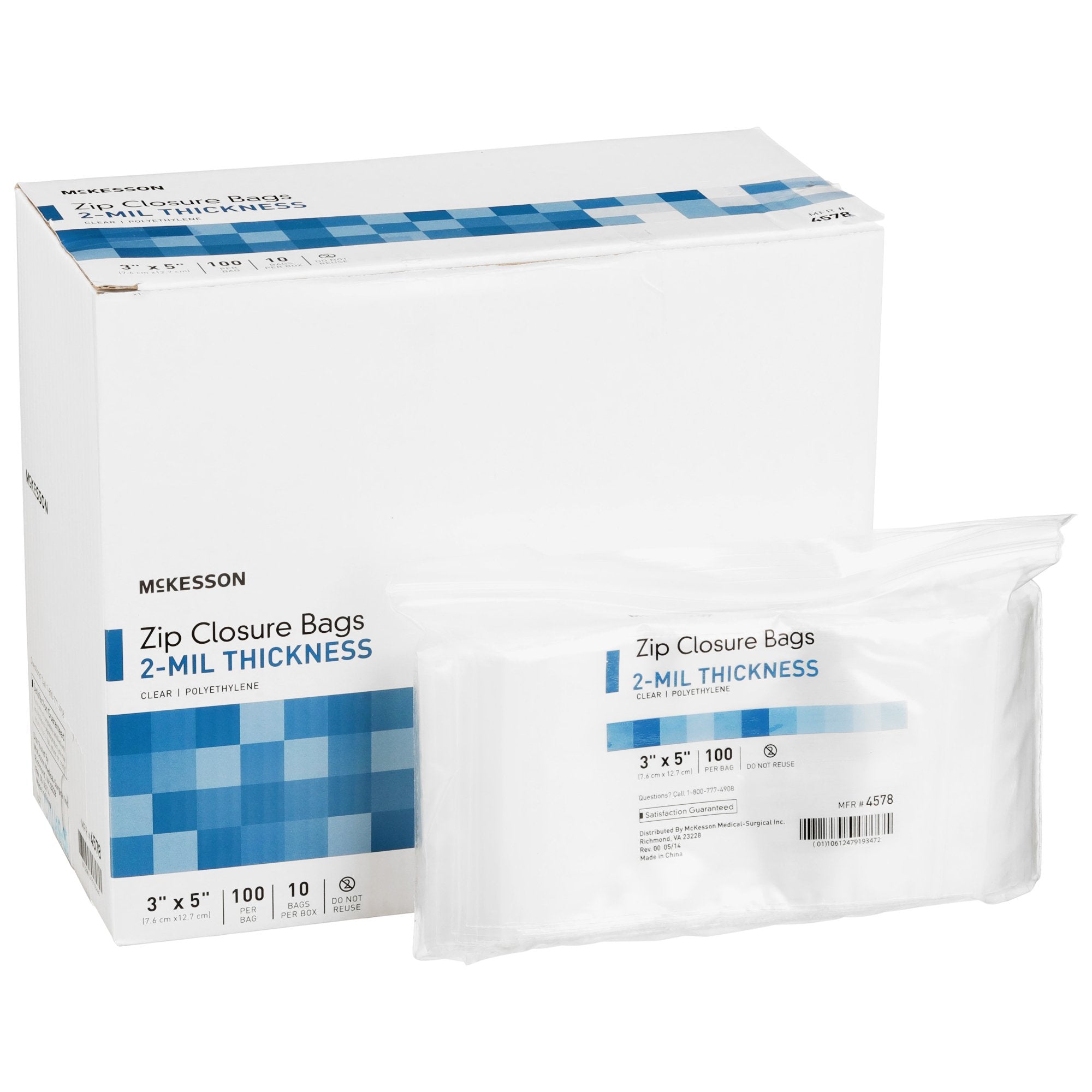 Reclosable Bag McKesson 3 X 5 Inch Polyethylene Clear Zipper Closure, Packaging Type- Box