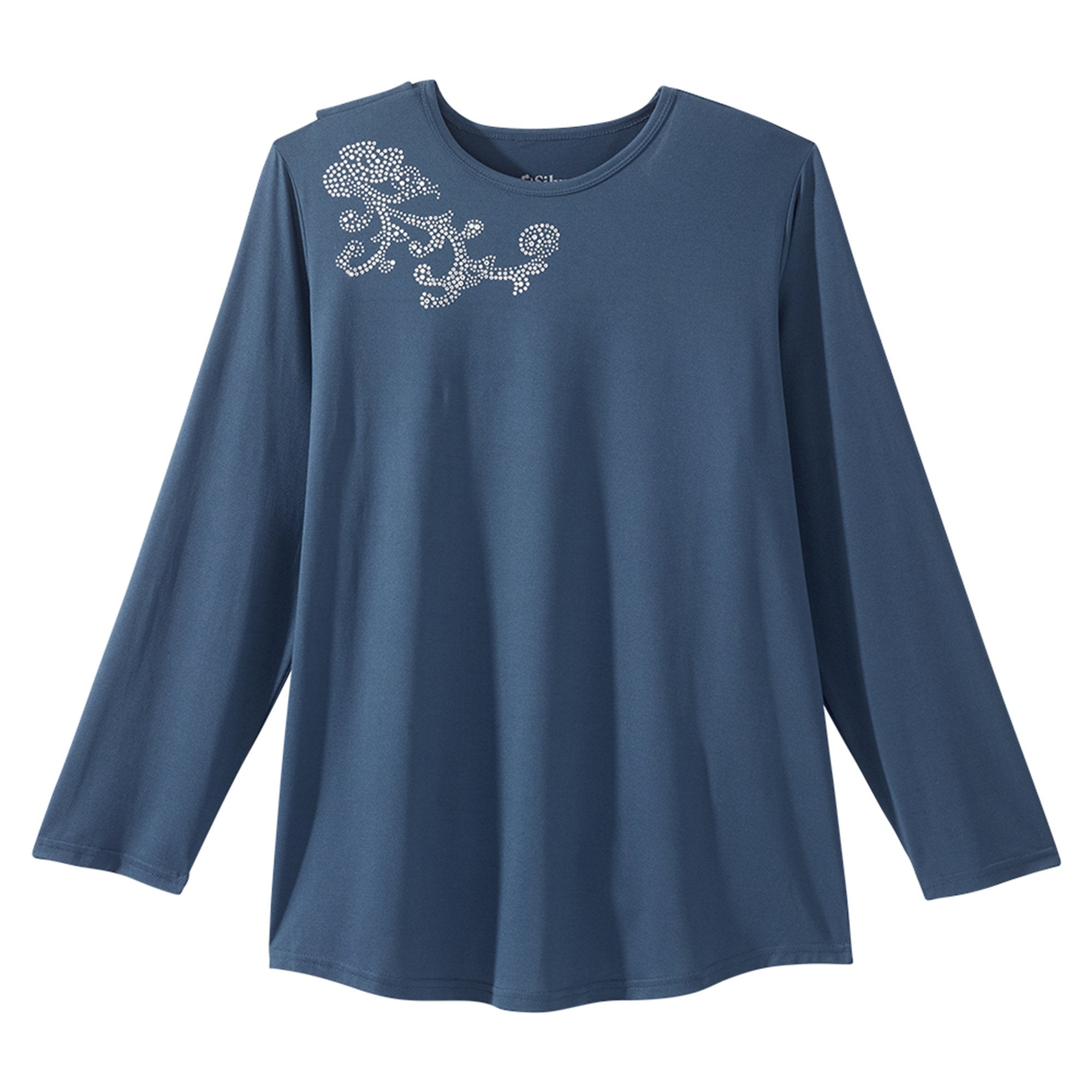 Adaptive Shirt Silverts® Large Navy Blue Without Pockets Long Sleeve Female