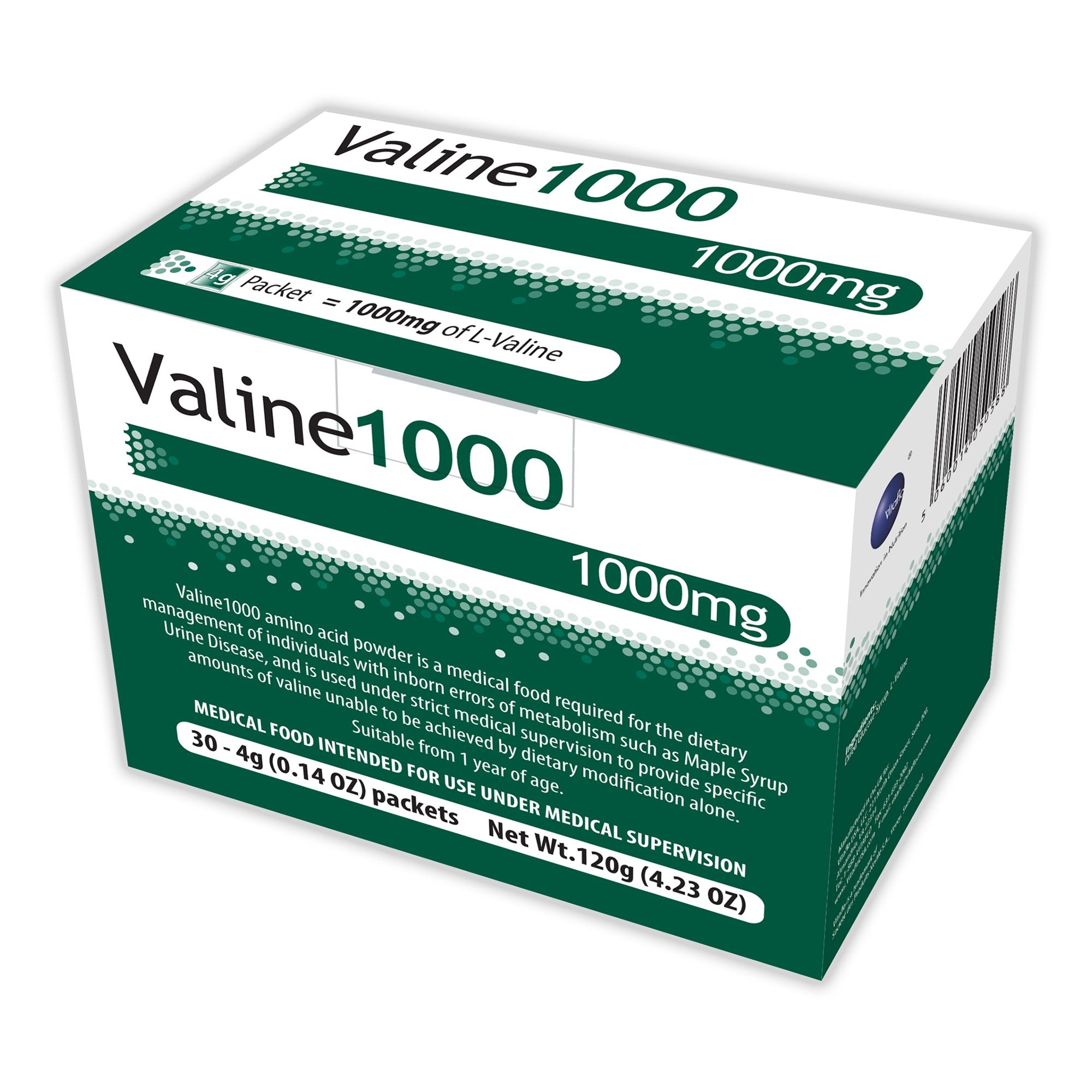 Oral Supplement Valine 1000 Unflavored Powder 4 Gram Individual Packet, Packaging Type- Case