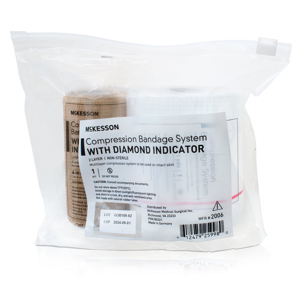 2 Layer Compression Bandage System McKesson 4 Inch X 7 1/10 Yard / 4 Inch X 6 9/10 Yard Self adherent Closure Tan / White NonSterile