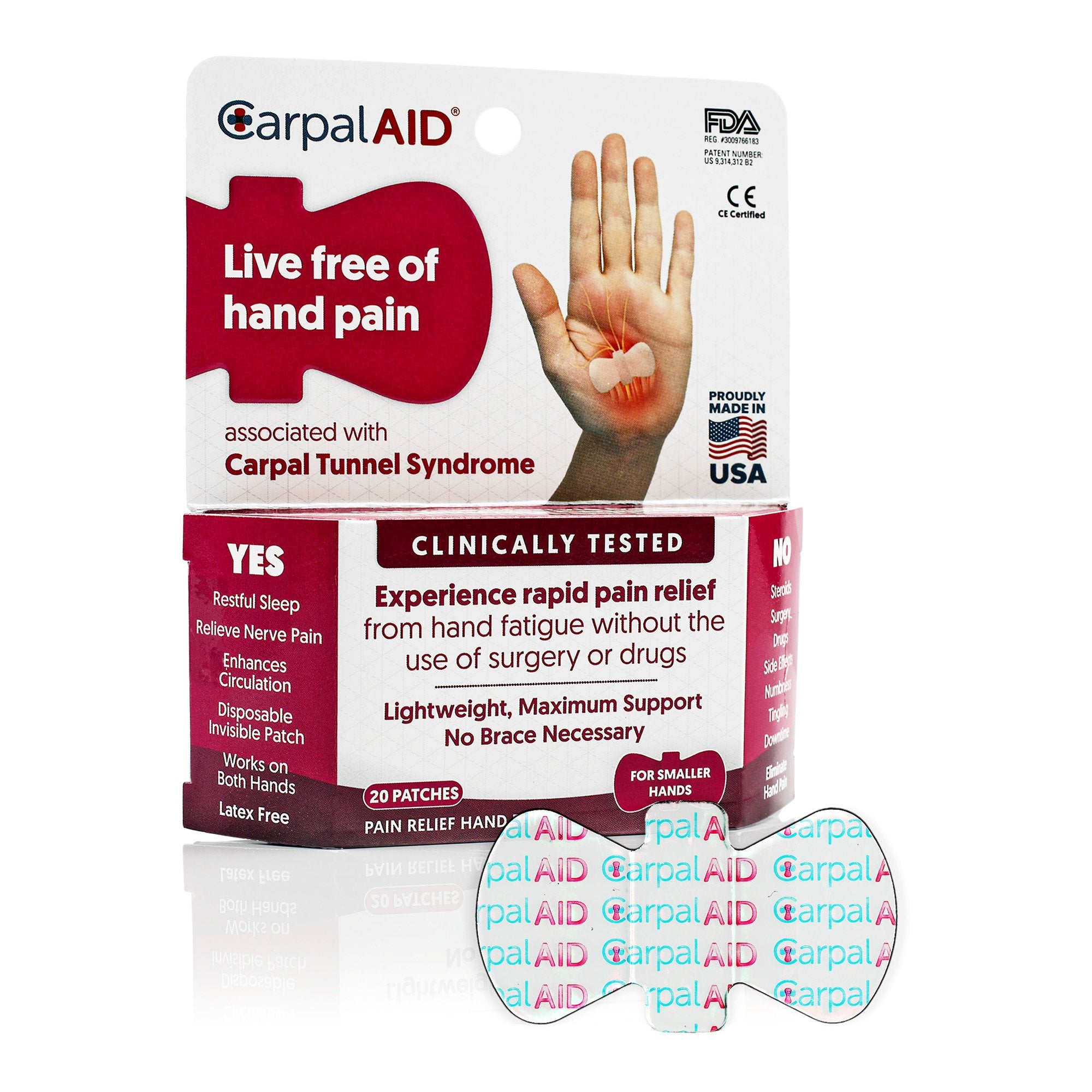 Hand-Based Carpal Tunnel Support Carpal AID Patch Plastic Left or Right Hand Clear Large, Packaging Type- Case