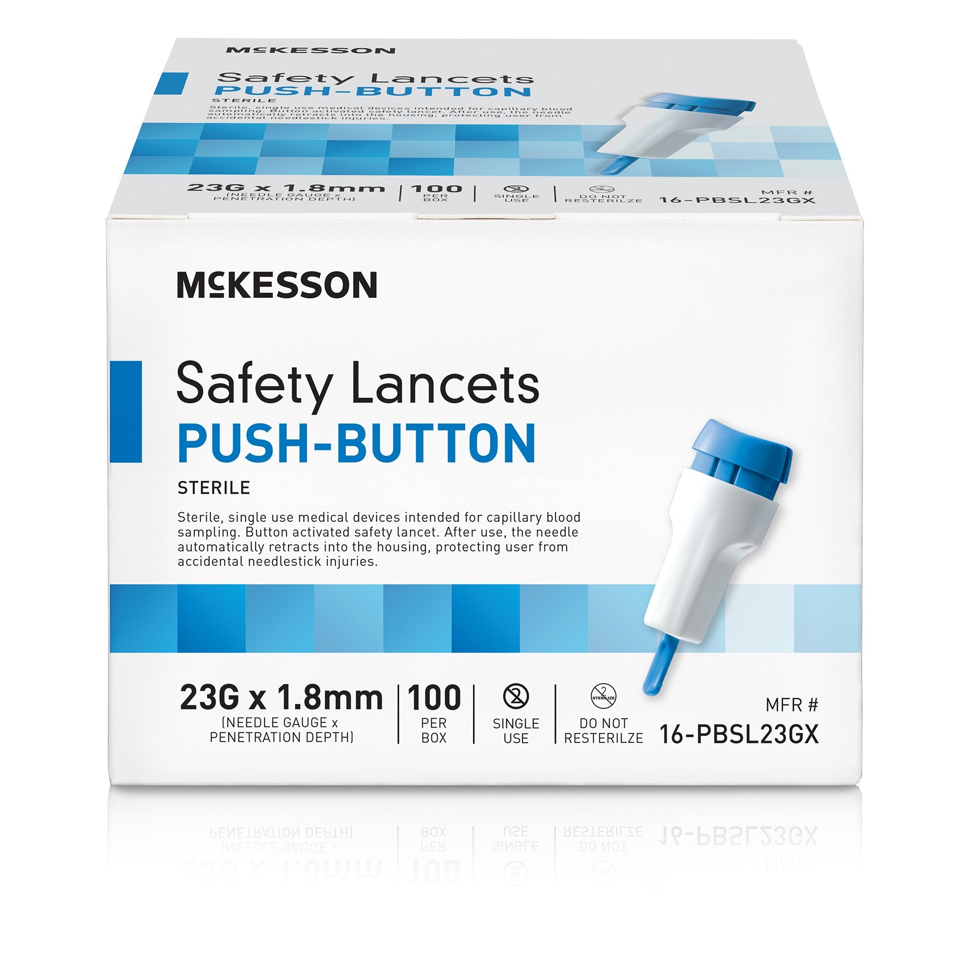 Safety Lancet McKesson 23 Gauge Retractable Push Button Activation Finger