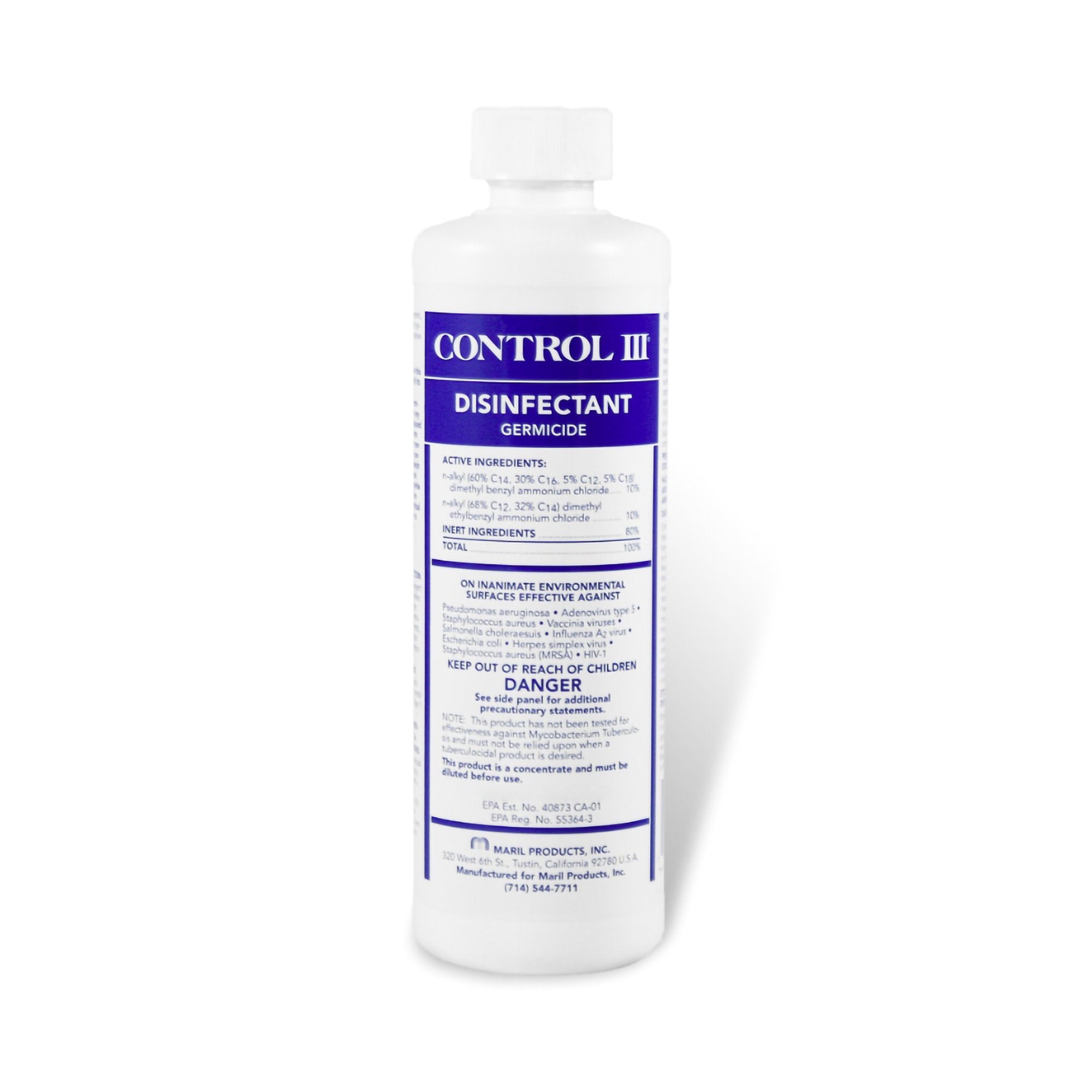 Control III Disinfectant Germicide Surface Disinfectant Cleaner Quaternary Based Manual Pour Liquid Concentrate 16 oz. Bottle Benzaldehyde Scent NonSterile, Packaging Type- Case