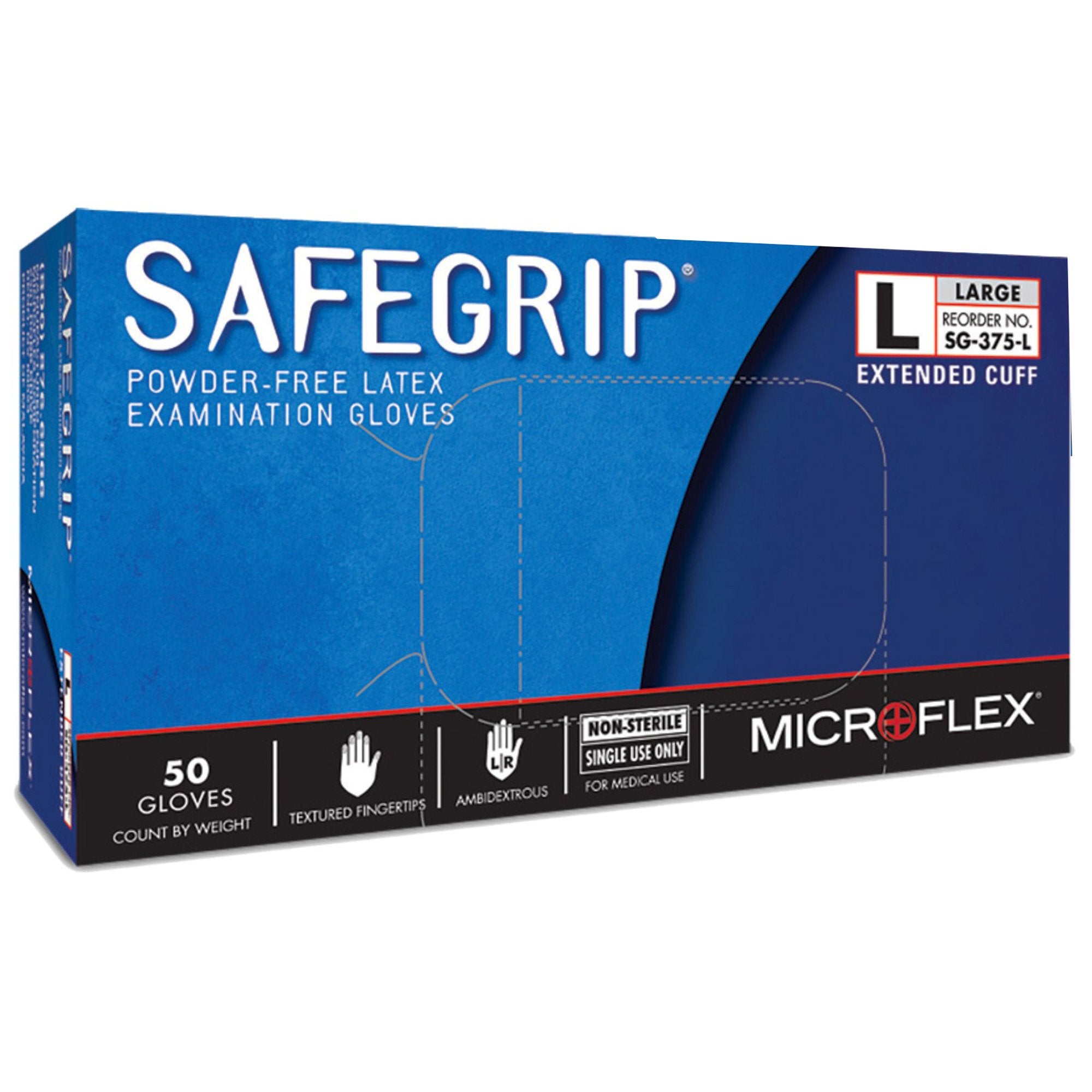 Exam Glove SafeGrip® Large NonSterile Latex Extended Cuff Length Textured Fingertips Blue Chemo Tested