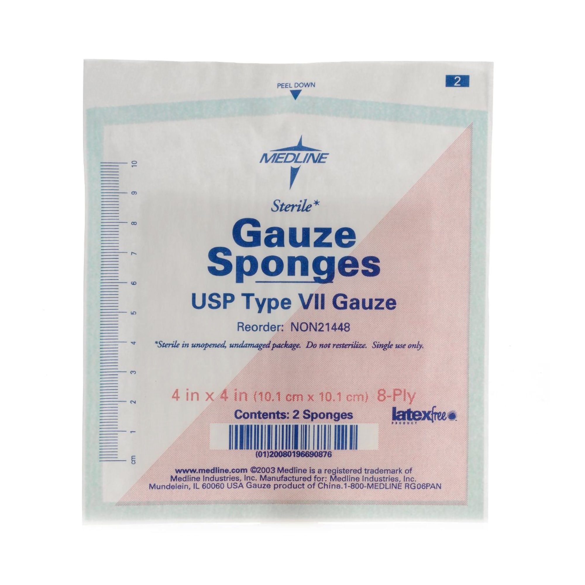 Gauze Sponge Medline 4 X 4 Inch 8-Ply Sterile 2 per Pack, Packaging Type- Box