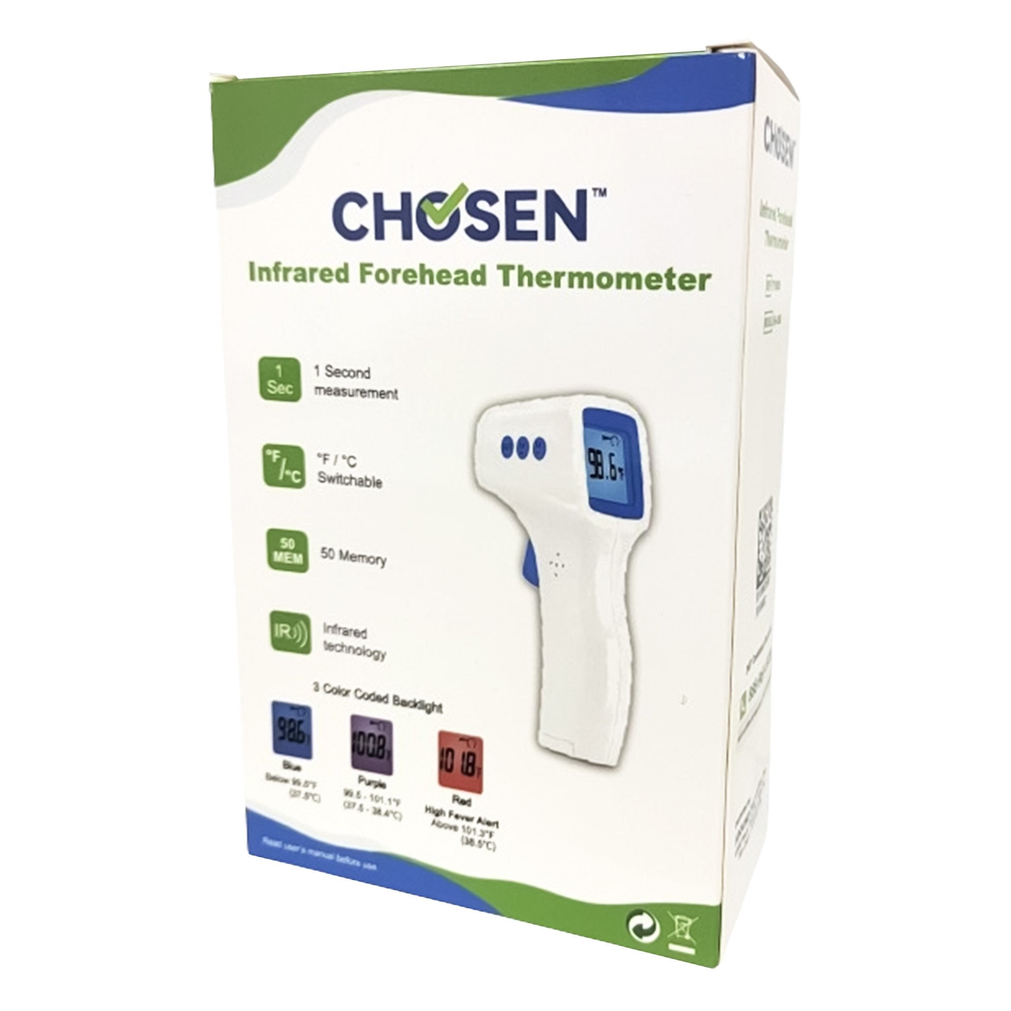 Non-Contact Skin Surface Thermometer Chosen® Temporal Probe Handheld