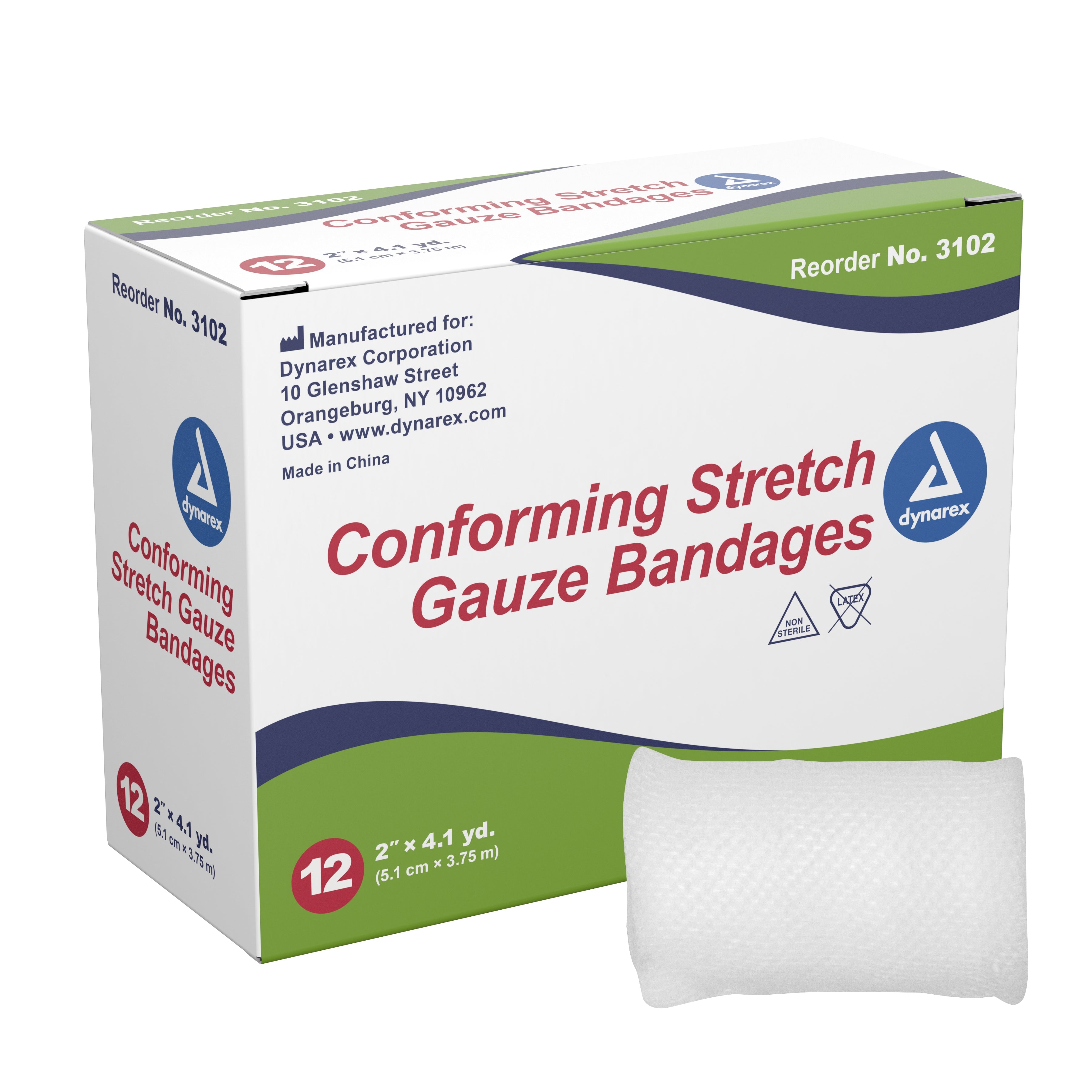 Conforming Bandage Dynarex 2 Inch X 4-1/10 Yard 1-Ply NonSterile 12 per Pack, Packaging Type- Box