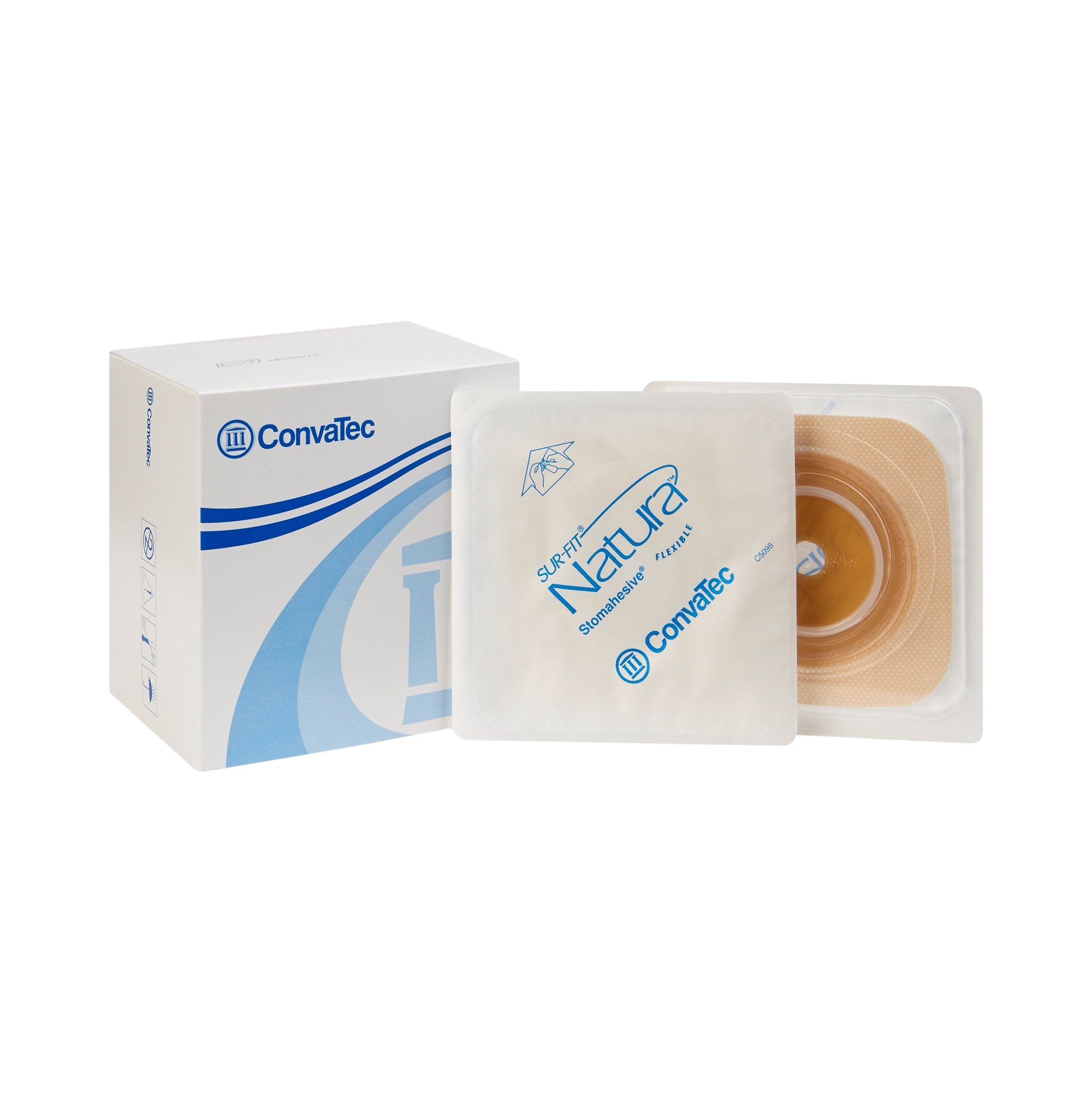 Ostomy Barrier Sur-Fit Natura Trim to Fit, Standard Wear Stomahesive Adhesive 45 mm Flange Sur-Fit Natura System Hydrocolloid Up to 1 to 1-1/4 Inch Opening 4 X 4 Inch, Packaging Type- Box