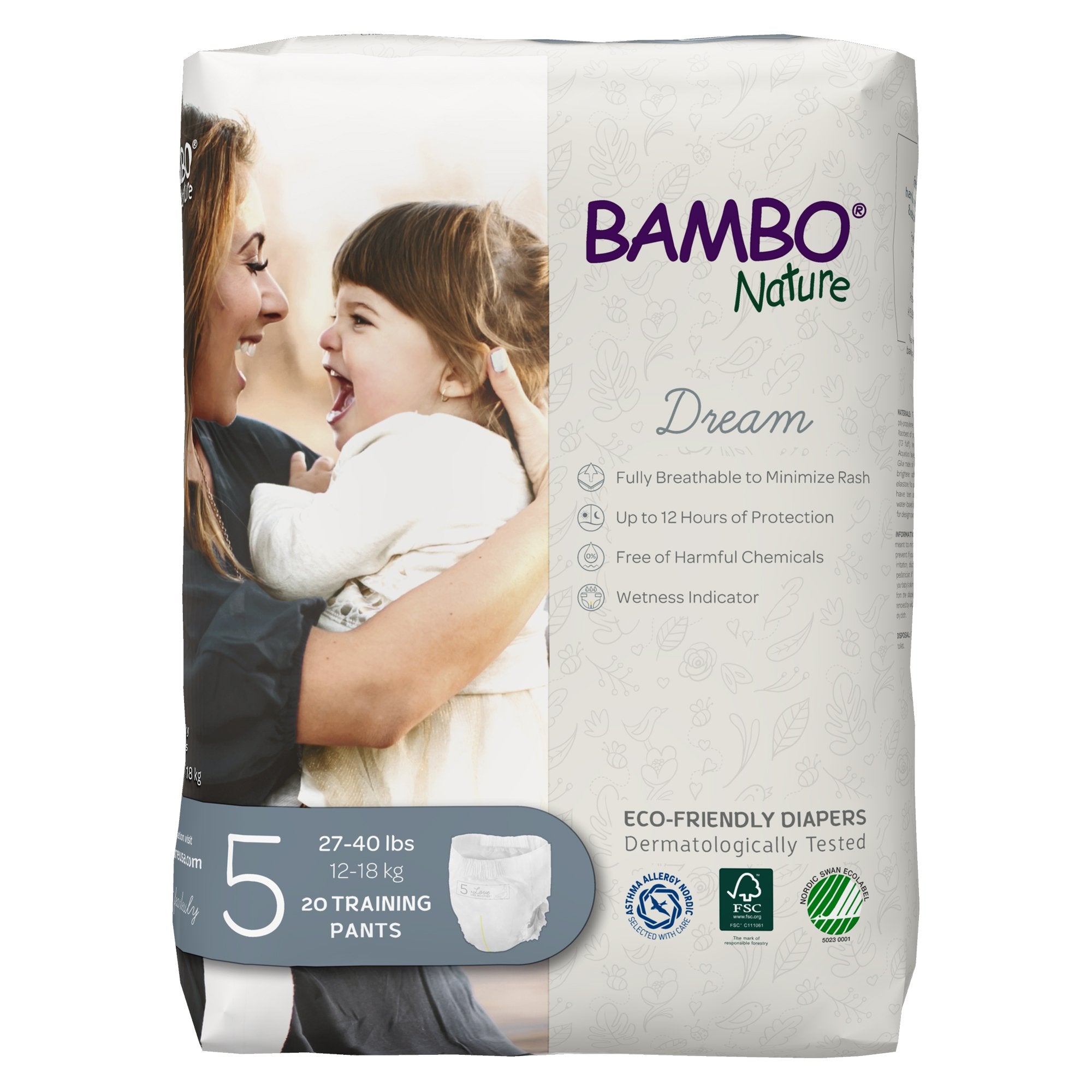 Unisex Toddler Training Pants Bambo Nature Dream Pull On with Tear Away Seams Size 5 Disposable Heavy Absorbency, Packaging Type- Case