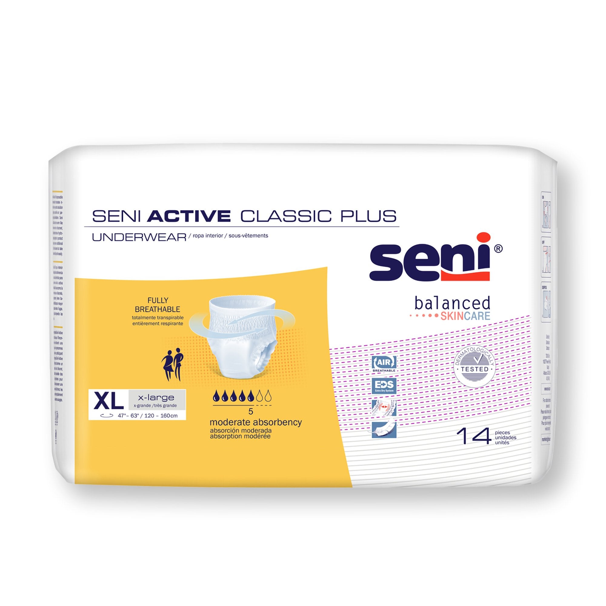 Unisex Adult Absorbent Underwear Seni Active Classic Plus Pull On with Tear Away Seams X-Large Disposable Moderate Absorbency, Packaging Type- Case