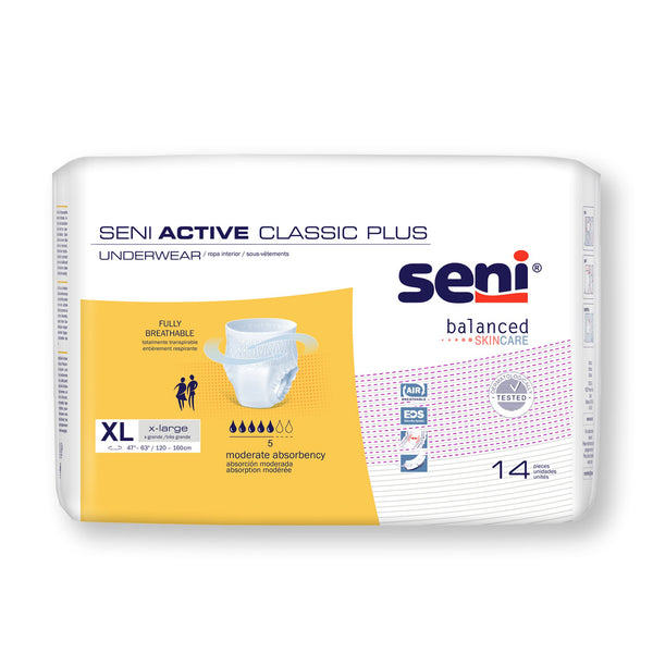 Unisex Adult Absorbent Underwear Seni Active Classic Plus Pull On with Tear Away Seams X Large Disposable Moderate Absorbency