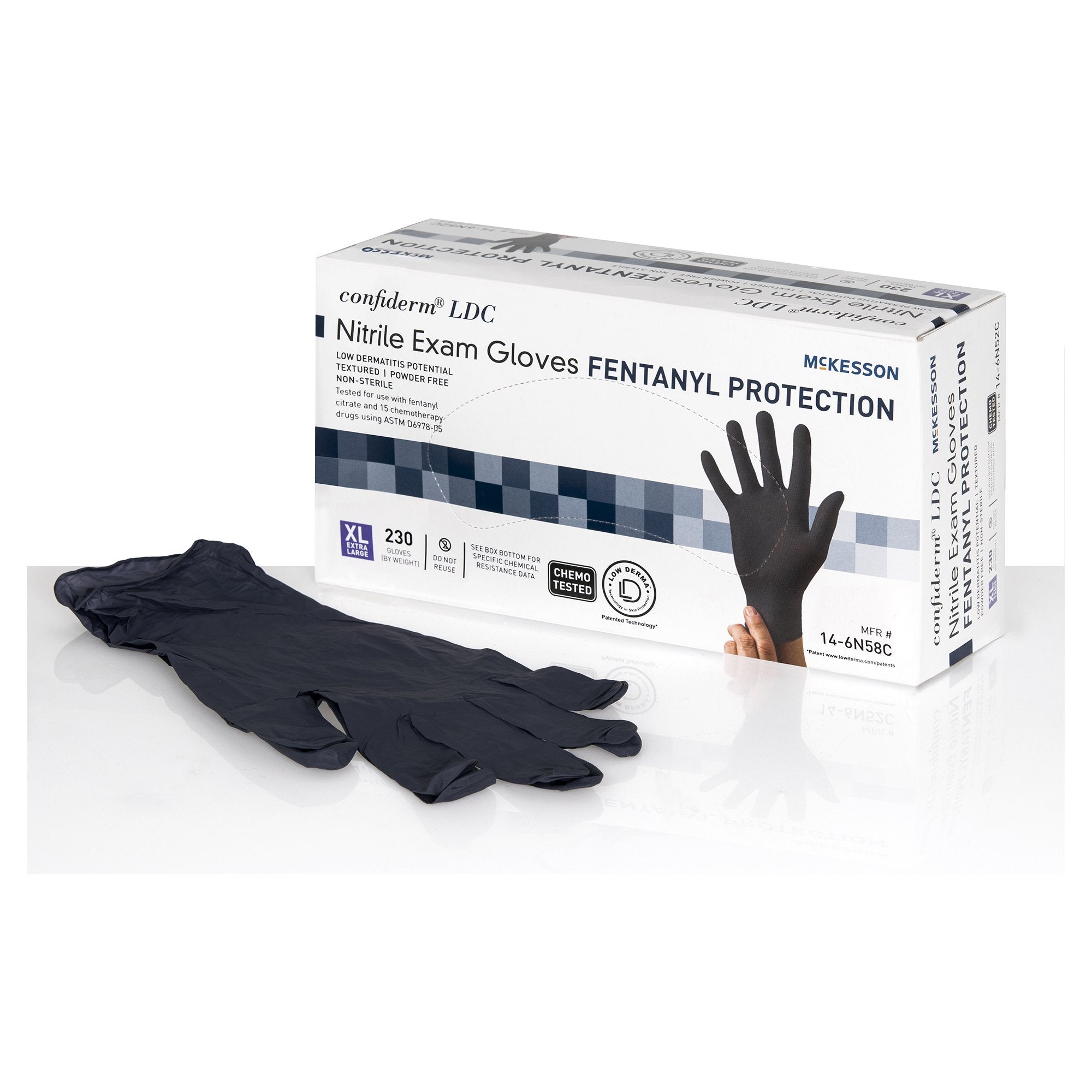 Exam Glove McKesson Confiderm LDC X-Large NonSterile Nitrile Standard Cuff Length Fully Textured Black Chemo Tested / Fentanyl Tested