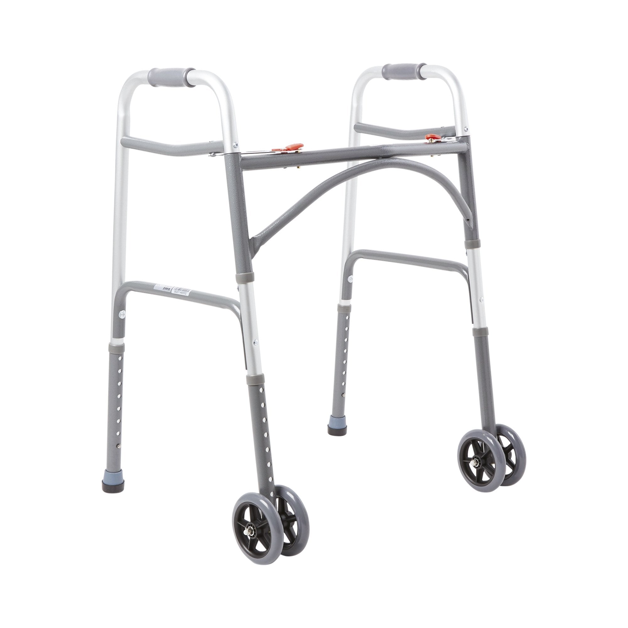 Bariatric Dual Release Folding Walker with Wheels Adjustable Height McKesson Steel Frame 500 lbs. Weight Capacity 32 to 39 Inch Height