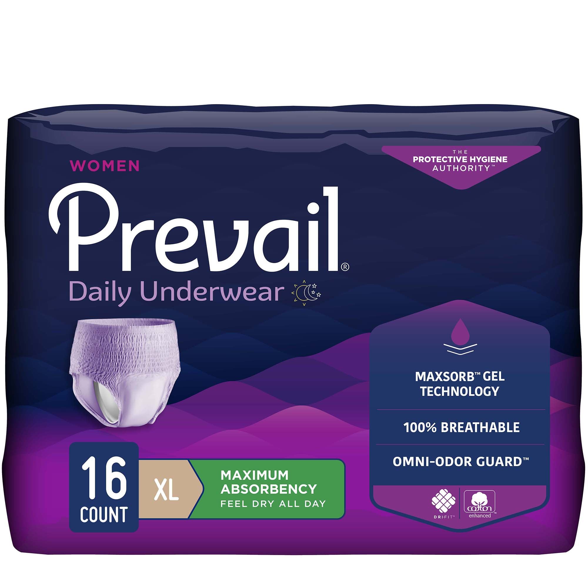 Female Adult Absorbent Underwear Prevail Daily Underwear Pull On with Tear Away Seams X-Large Disposable Heavy Absorbency, Packaging Type- Case