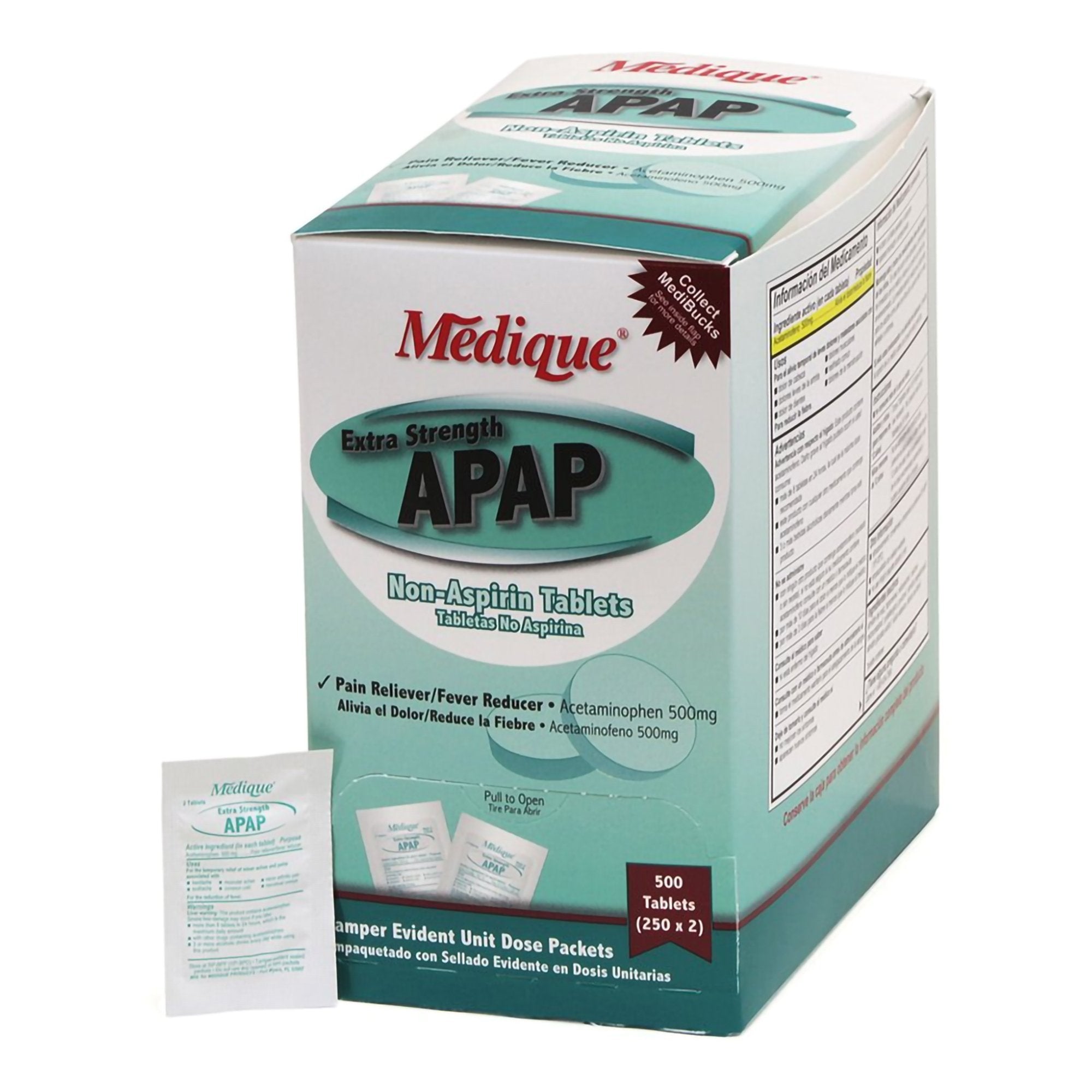 Pain Relief APAP 500 mg Strength Acetaminophen Tablet 250 per Box, Packaging Type- Box