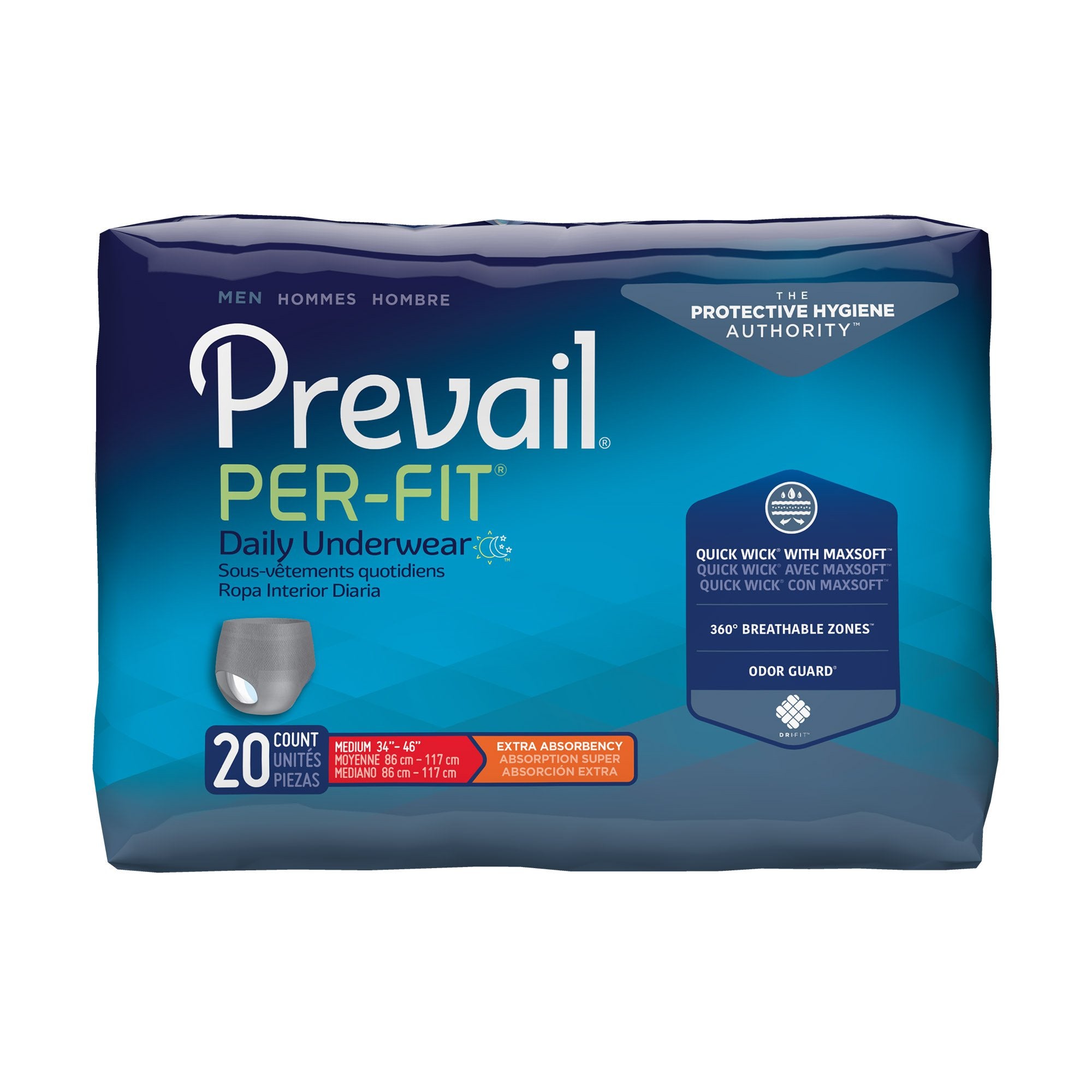 Male Adult Absorbent Underwear Prevail Per-Fit Pull On with Tear Away Seams Medium Disposable Moderate Absorbency, Packaging Type- Case