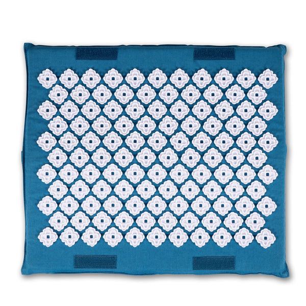 Kanjo Acupressure Foot Mat Sapphire / White Cotton Linen Fabric / Memory Foam / Plastic 14 X 16 Inch