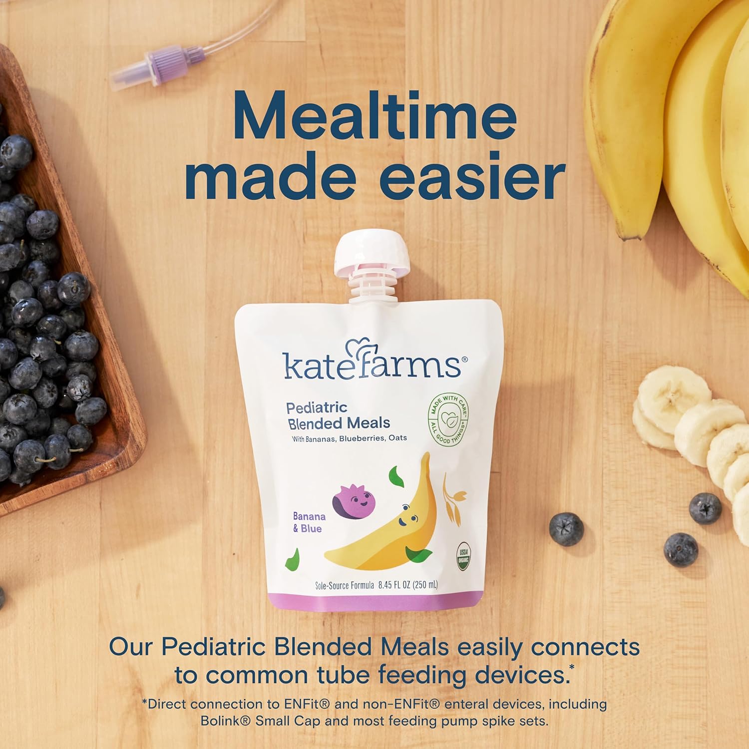 kate farms pediatric blended meals with bananas blueberries and oats 8 45 oz kate farms pediatric tube feeding formula mk1241601ea