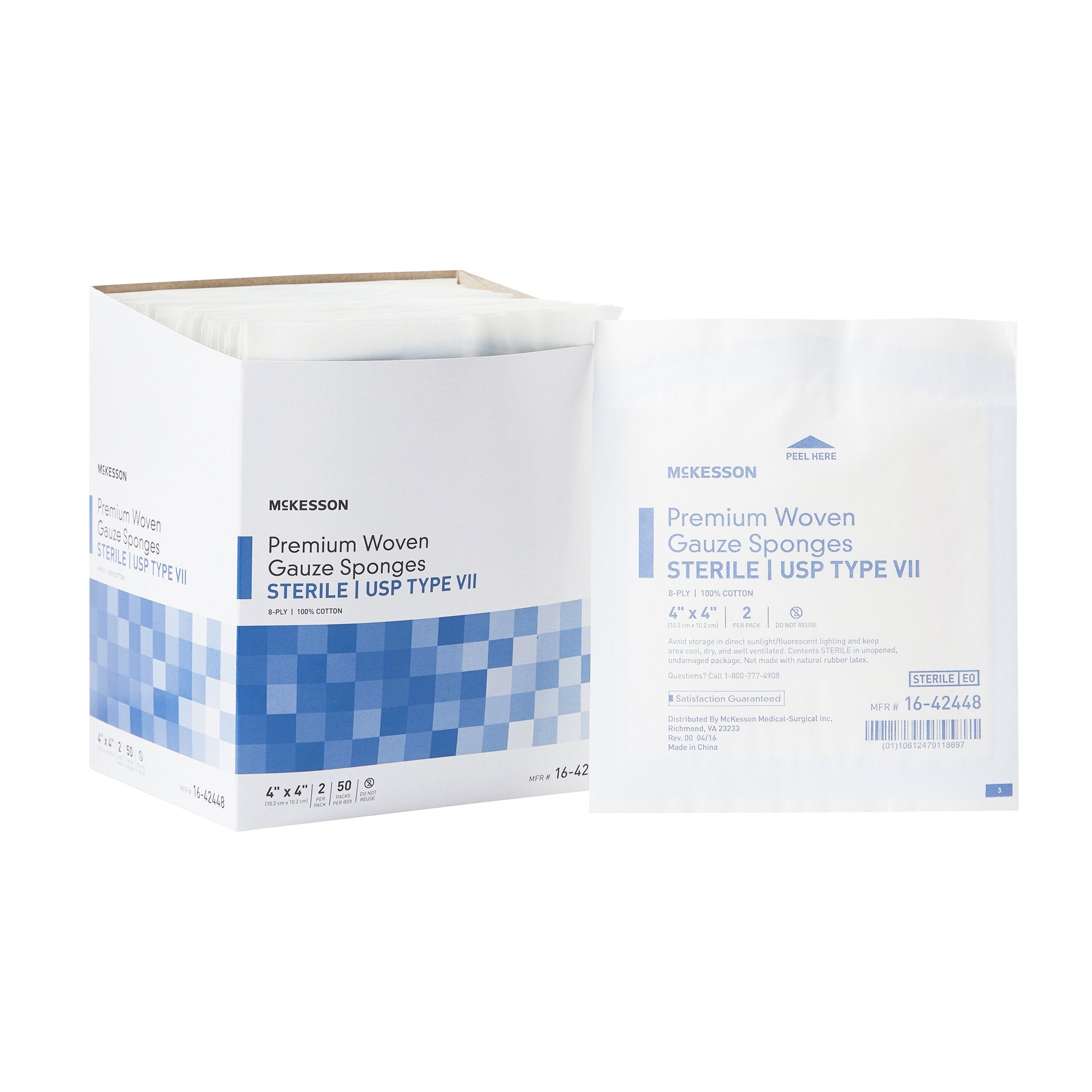 Gauze Sponge McKesson 4 X 4 Inch 8-Ply Sterile 2 per Pack, Packaging Type- Box