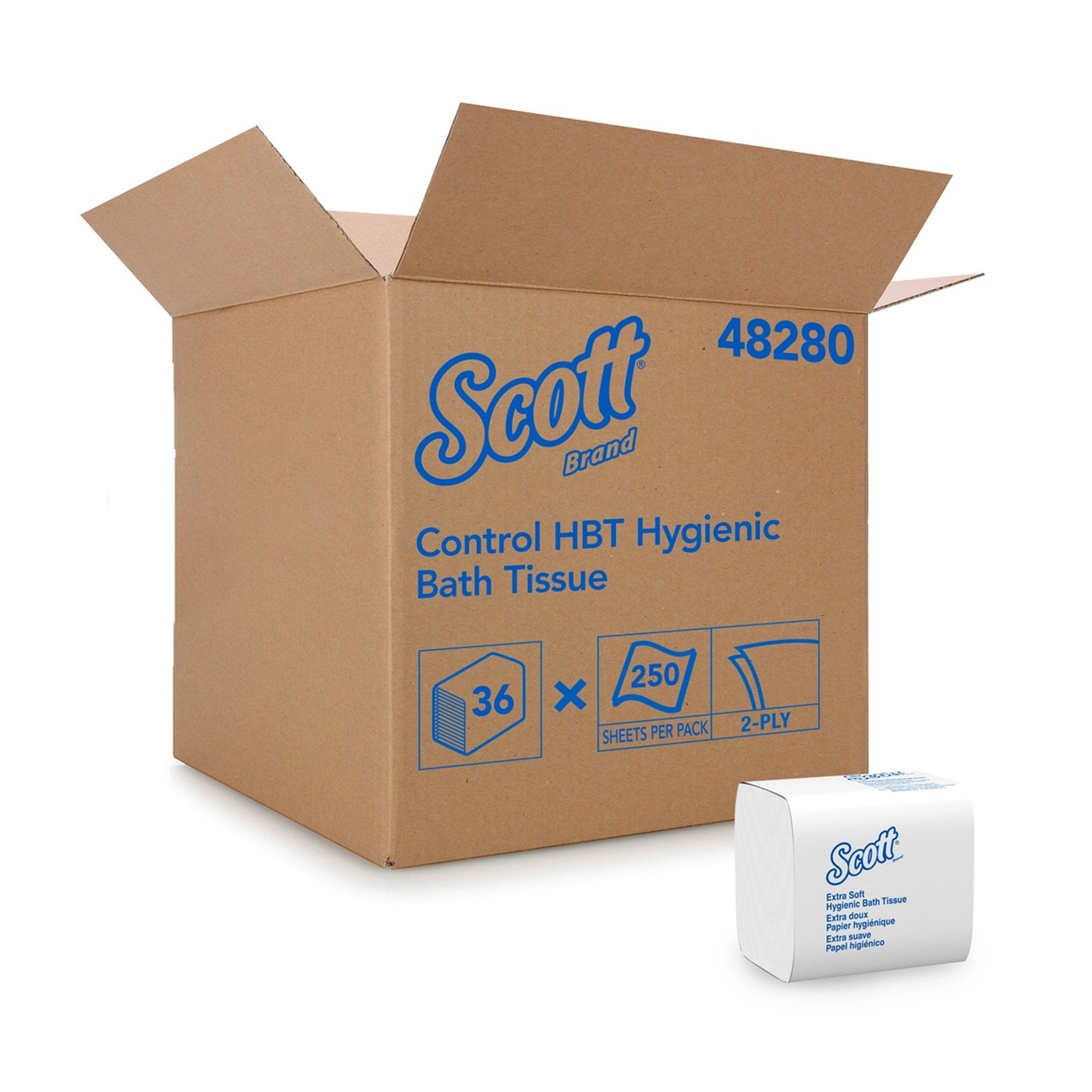 Toilet Tissue Scott Control HBT White 2-Ply Standard Size Folded 250 Sheets 4-1/2 X 8-1/10 Inch, Packaging Type- Case