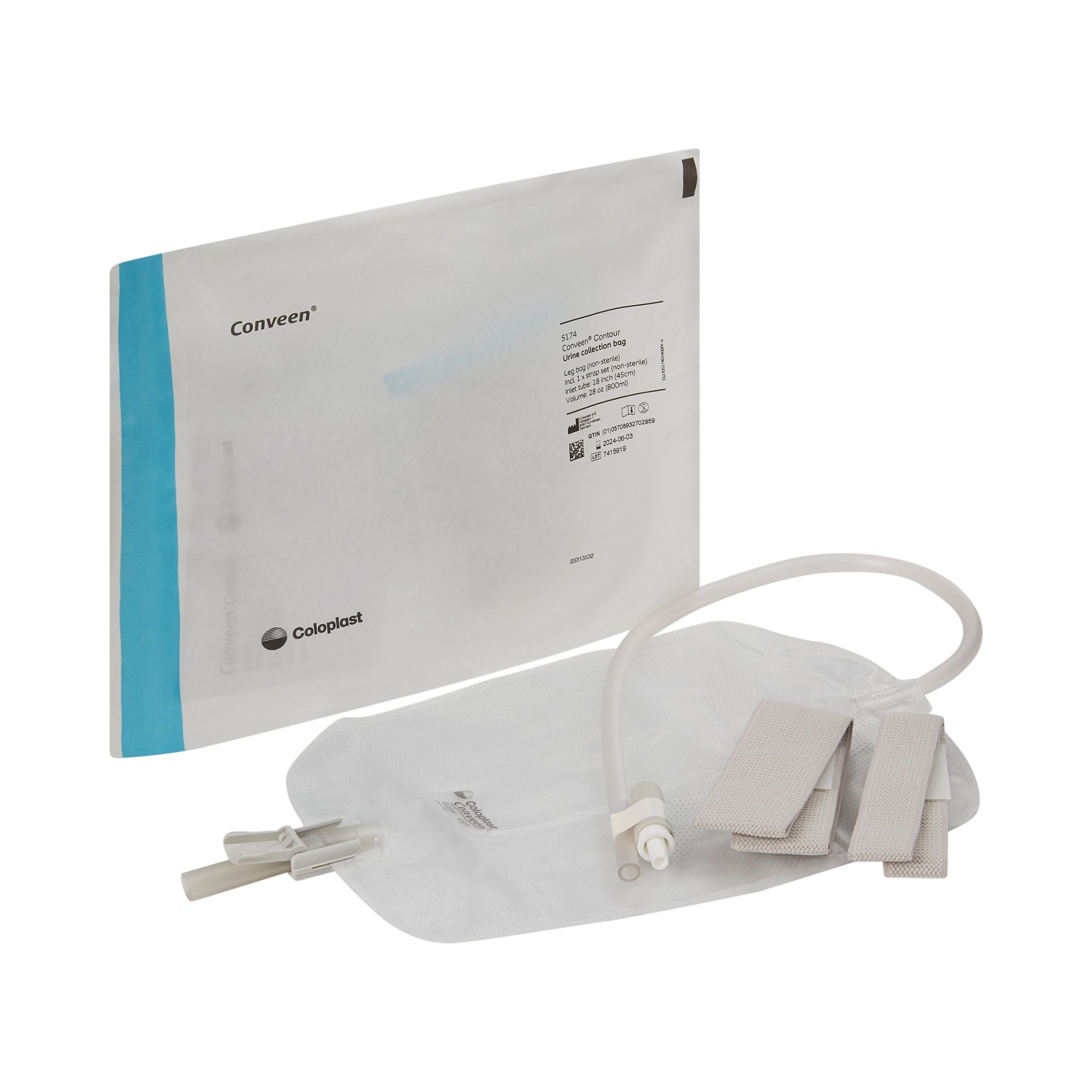 Urinary Leg Bag Conveen Security+ Anti-Reflux Valve NonSterile 800 mL Polyethylene / Flocked, Packaging Type- Box