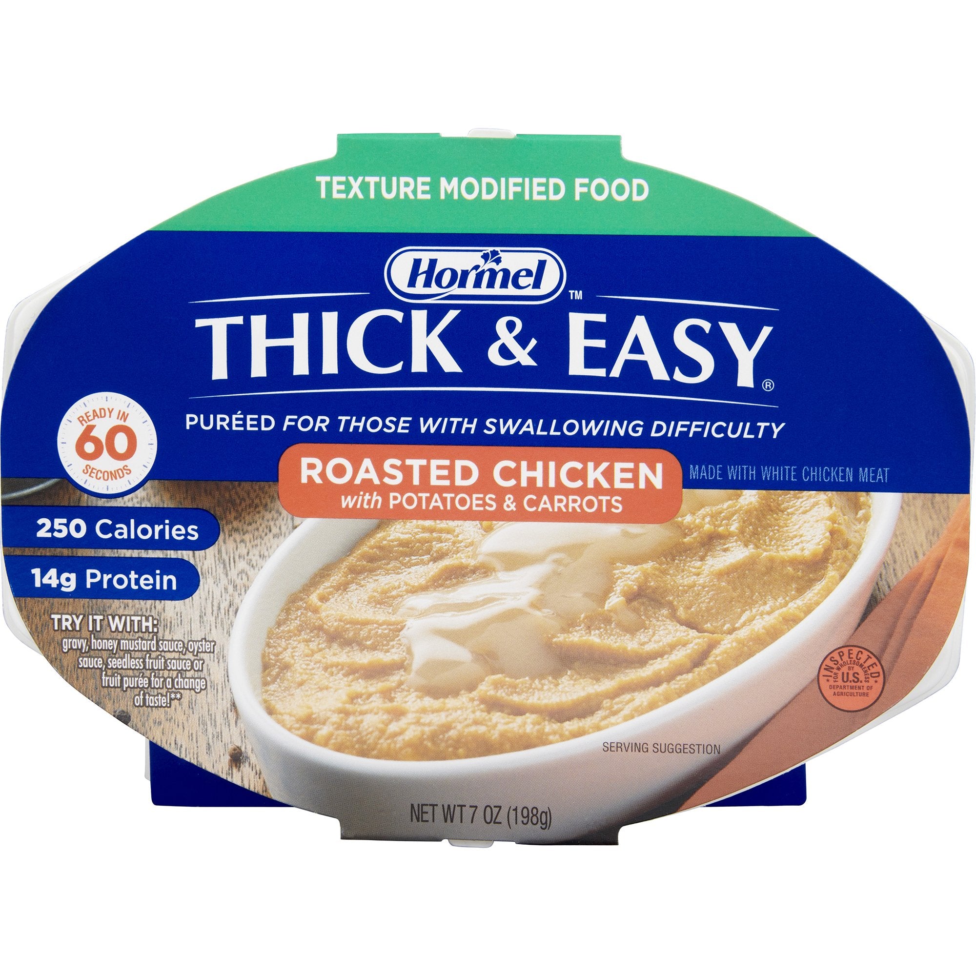 Thickened Food Thick & Easy Purees 7 oz. Tray Roasted Chicken with Potatoes / Carrots Flavor Puree IDDSI Level 2 Mildly Thick, Packaging Type- Case