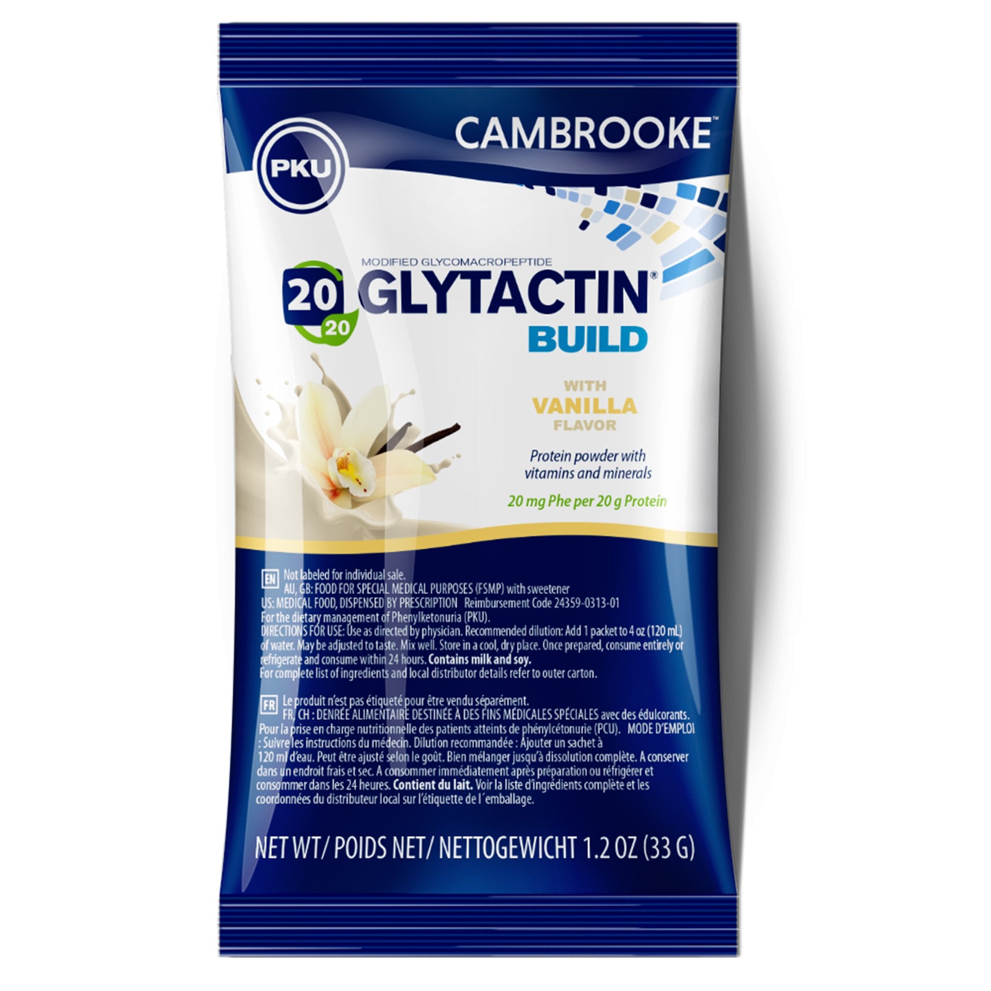 Oral Supplement Glytactin BUILD 20/20 Vanilla Flavor Powder 1.2 oz. Individual Packet, Packaging Type- Case