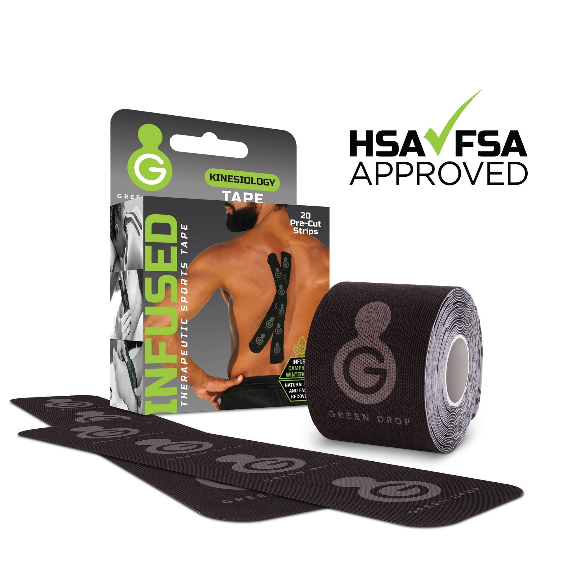 Kinesiology Tape Green Drop Black 2 X 10 Inch Nylon / Polyester / Spandex NonSterile