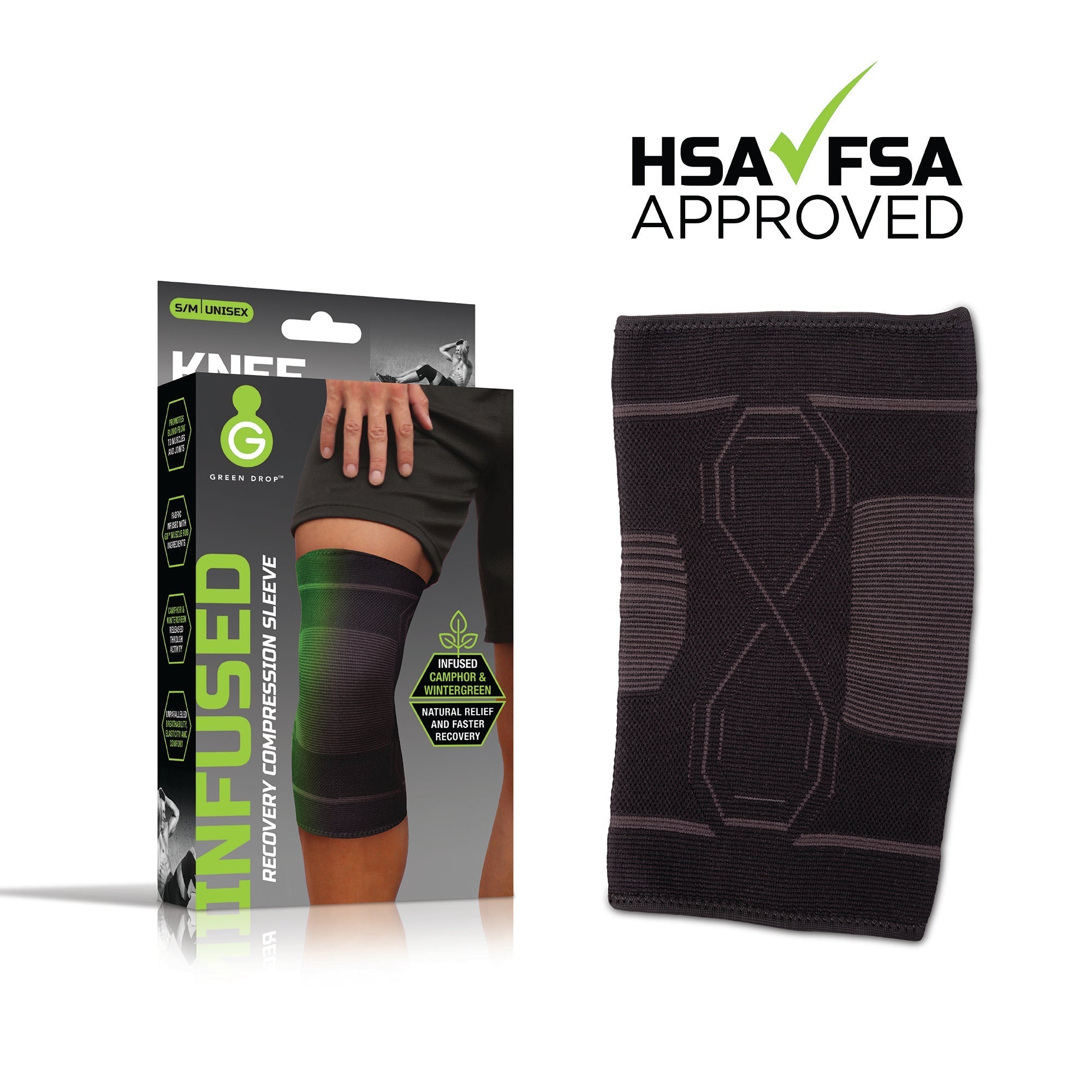 Knee Support Green Drop Large / X Large Pull On 16 to 19 Inch Thigh Circumference Left or Right Knee