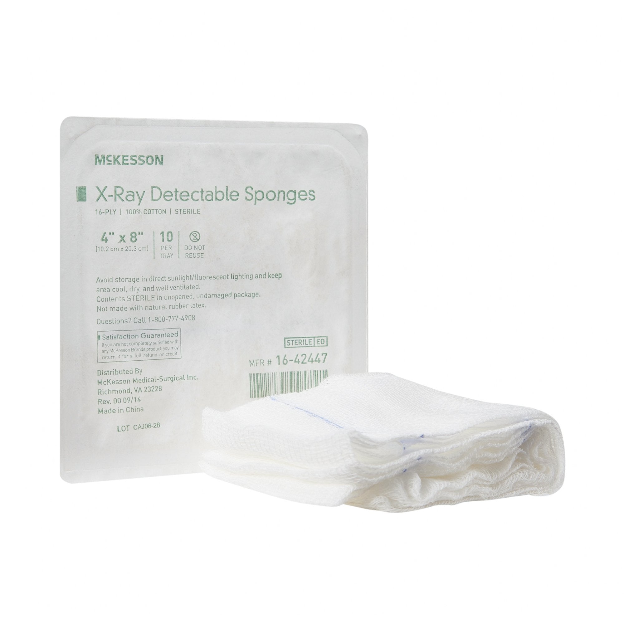 Gauze Sponge X-Ray Detectable McKesson 4 X 8 Inch 16-Ply Sterile X-Ray Detectable 10 per Tray, Packaging Type- Case