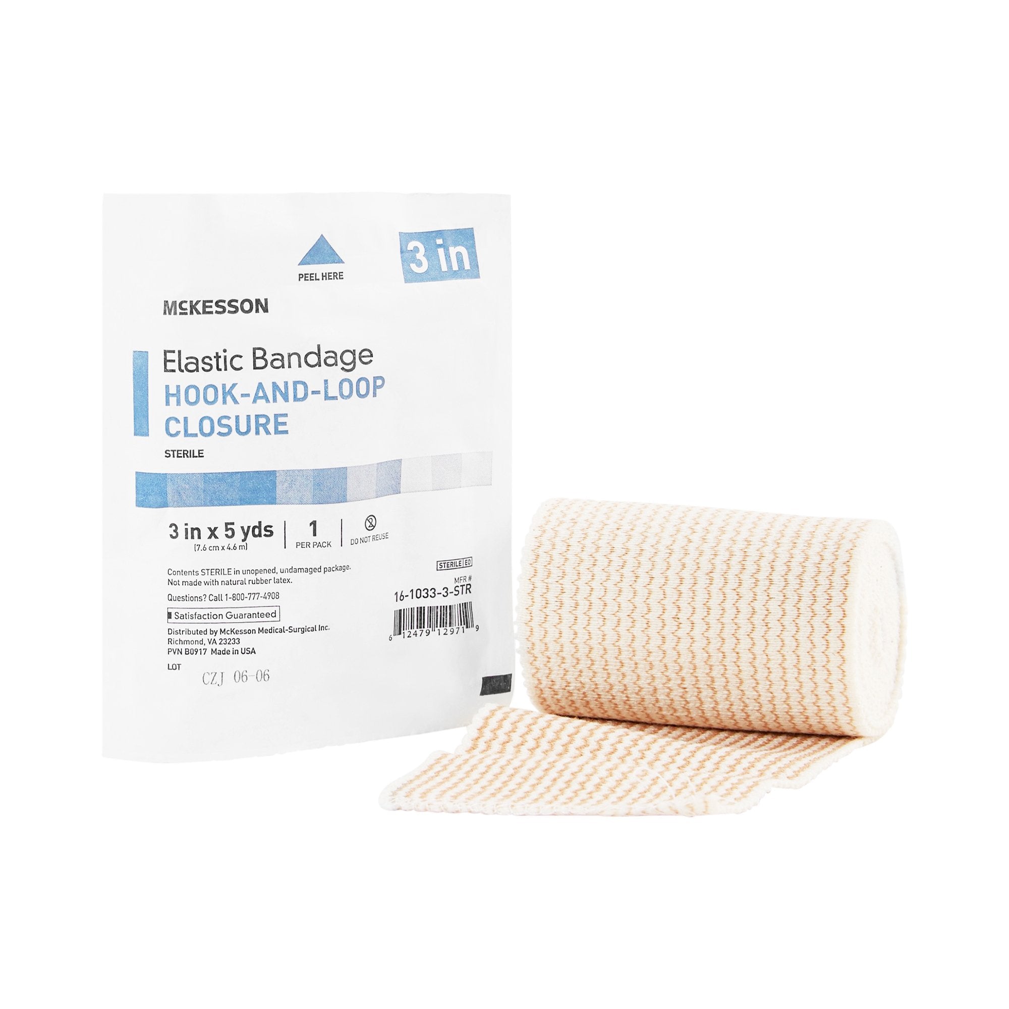 Elastic Bandage McKesson 3 Inch X 5 Yard Single Hook and Loop Closure Tan Sterile Standard Compression