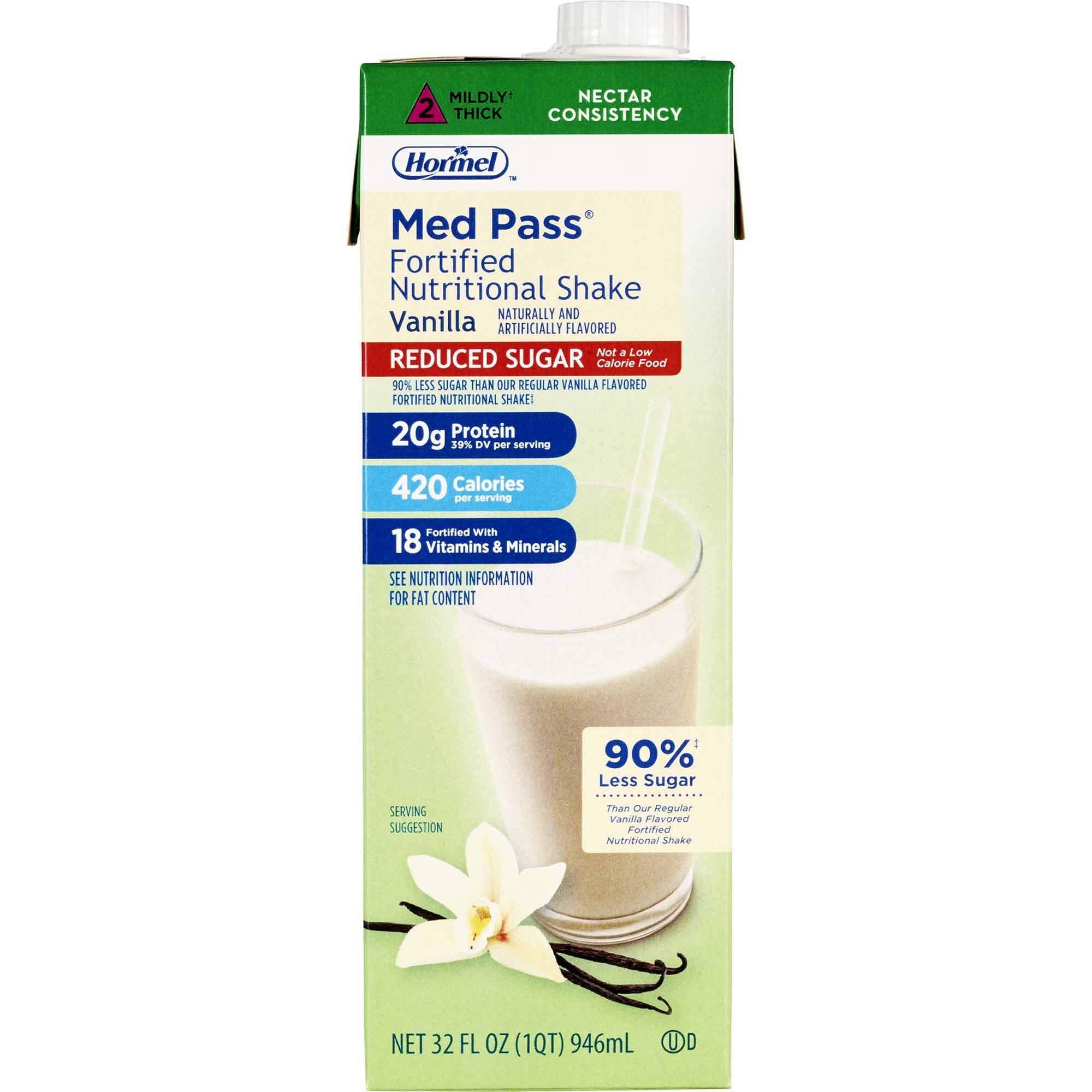 Oral Supplement Med Pass® Reduced Sugar Vanilla Flavor Liquid 32 oz. Carton