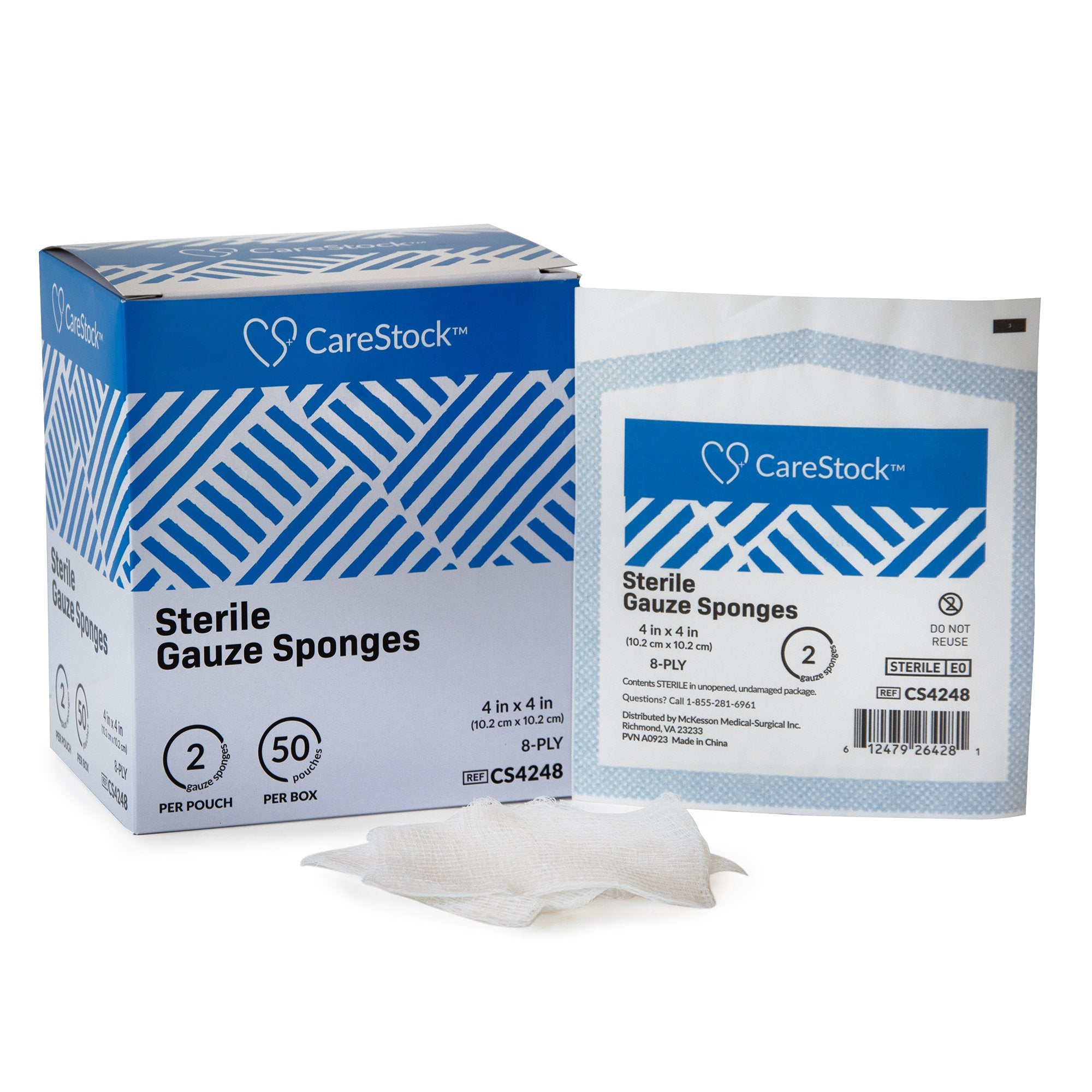 Gauze Sponge CareStock 4 X 4 Inch 8-Ply Sterile 2 per Pack, Packaging Type- Box