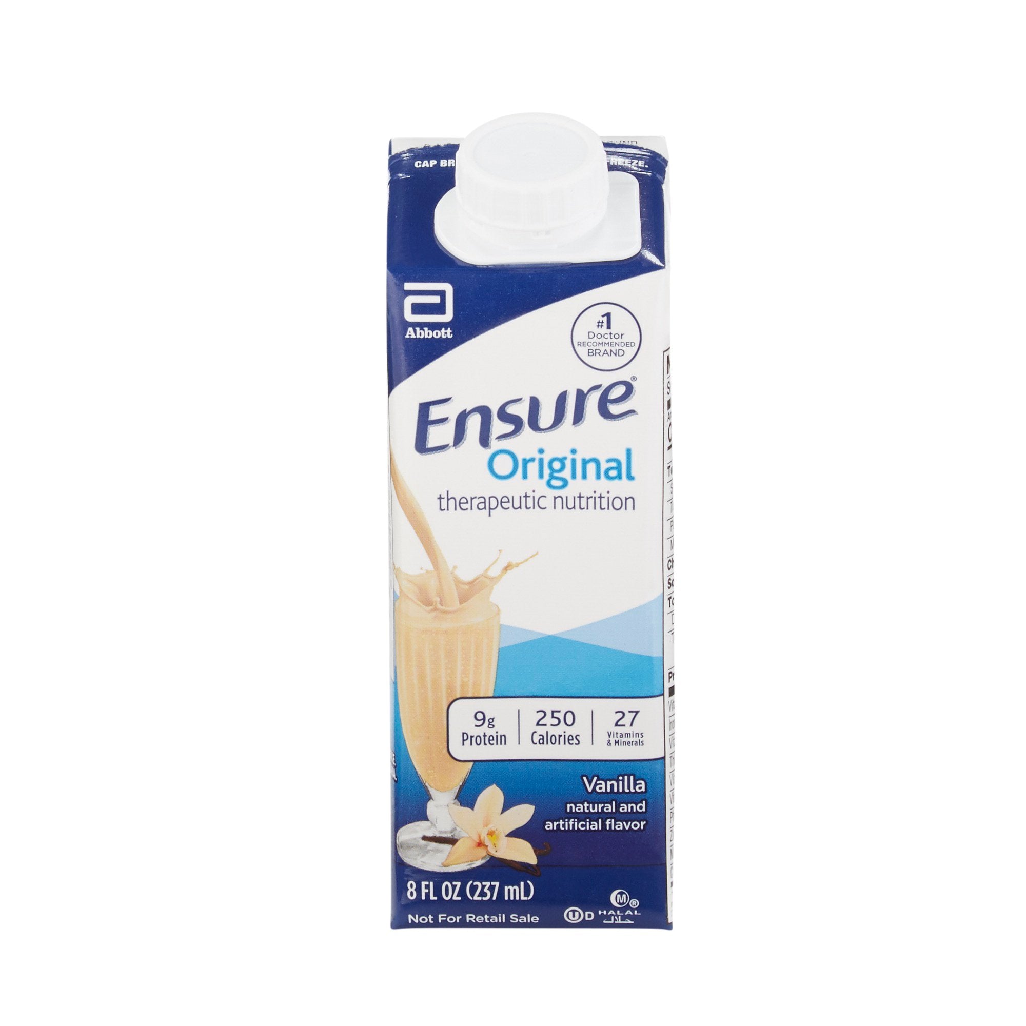 Oral Supplement Ensure® Original Therapeutic Nutrition Shake Vanilla Flavor Liquid 8 oz. Reclosable Carton