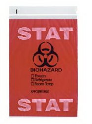 Specimen Transport Bag with Document Pouch 6 X 9 Inch Zip Closure STAT / Biohazard Symbol NonSterile, Packaging Type- Case